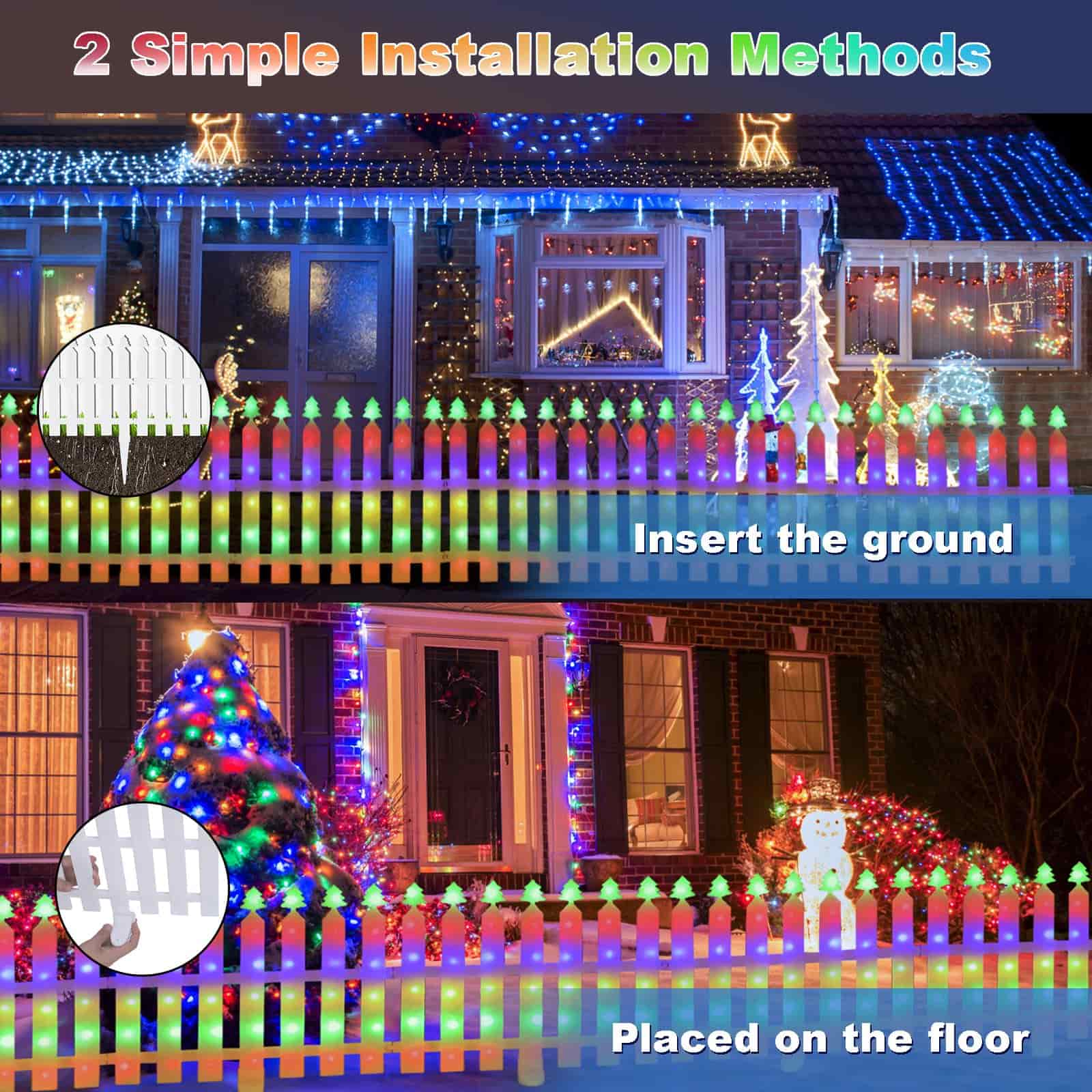 10FT 336 LED Picket Fence Lights – 8 Modes, Waterproof, for Indoor/Outdoor Christmas Tree, Garden, Yard, Patio, and Landscape Decoration