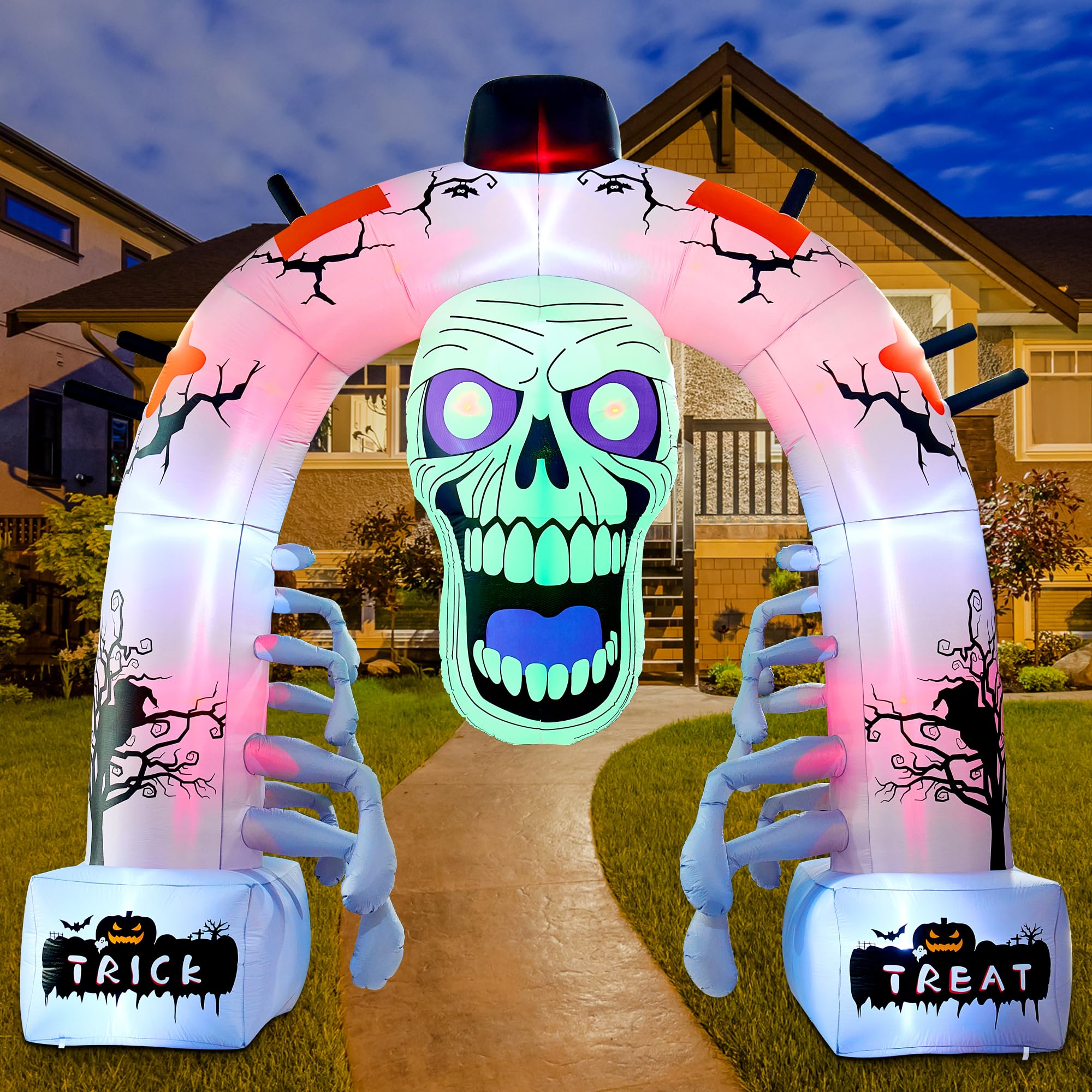 Quntis 12 FT Halloween Inflatables, Scary Skeleton Archway Halloween Inflatable Outdoor Decoration, Build-in LEDs Spooky Blow Up Yard Halloween Arch for Decor Outside Holiday Party Garden Lawn