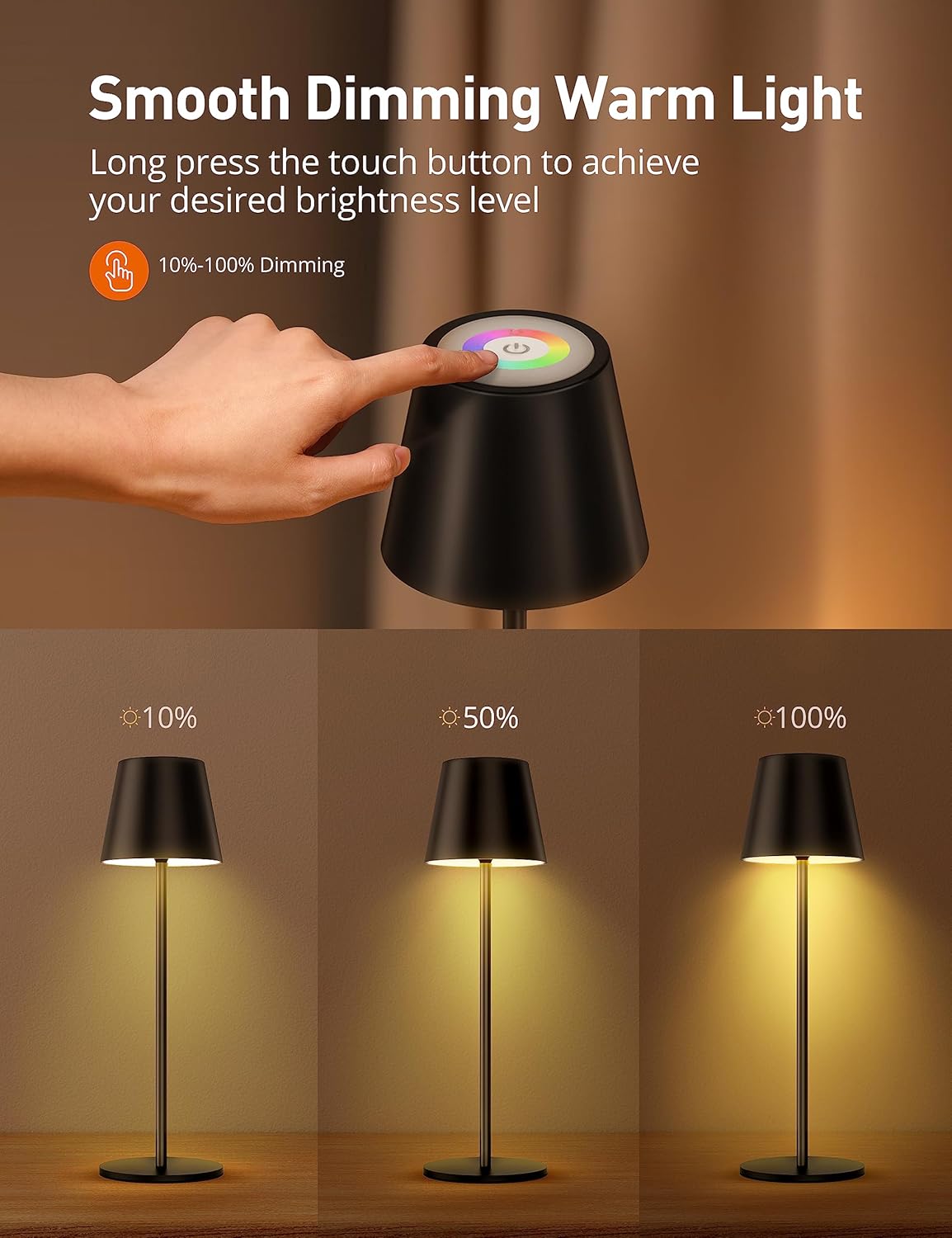 Cordless Table Lamp,Portable LED Desk Lamp with 7 Colors RGB Mode,5200mAh Battery Operated,3 Color Stepless Dimming Up for Restaurant BedroomBarsOutdoor Party Coffee Shop Night Light