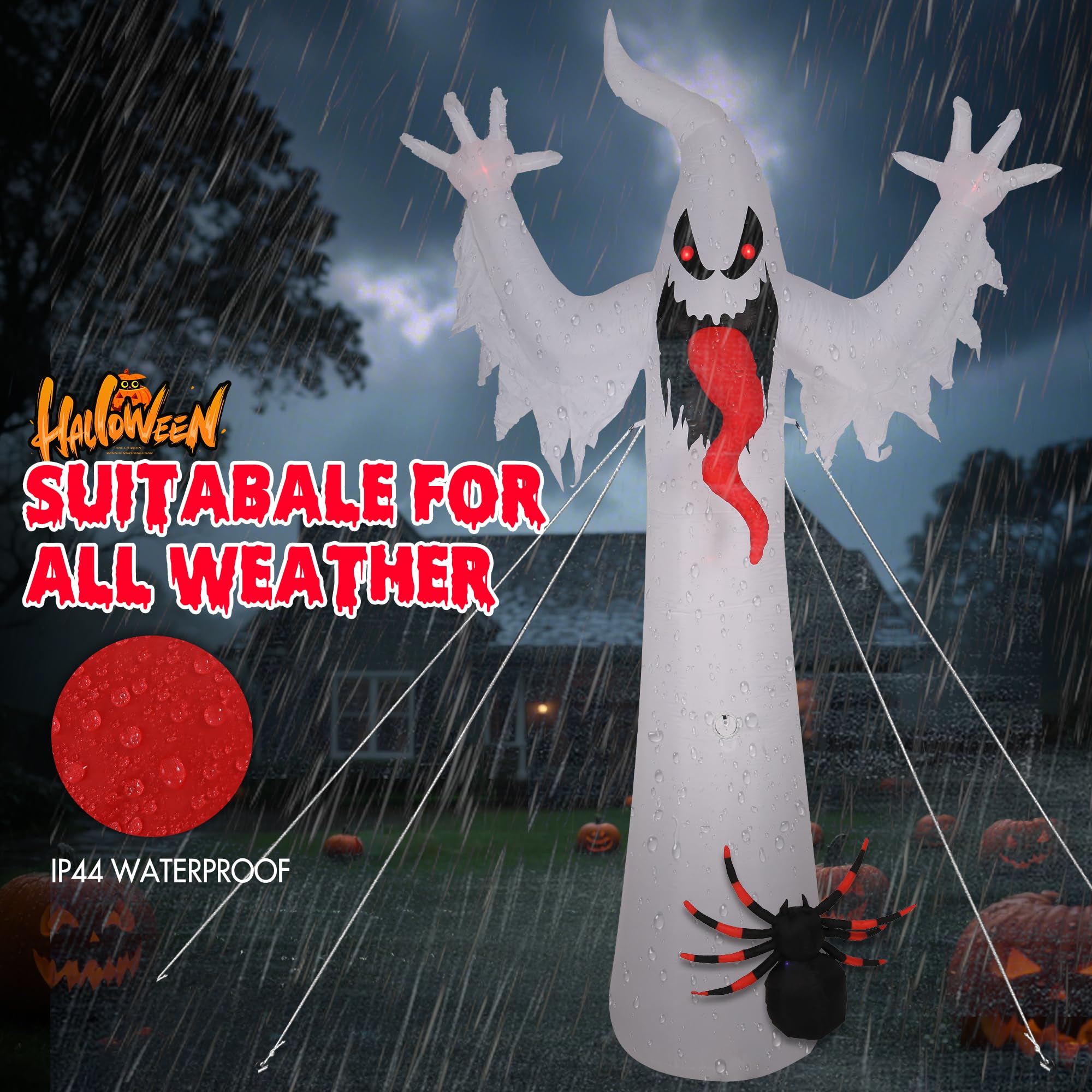 Quntis 12FT 8-Color Changing Halloween Inflatables Outdoor,Led Lighted Inflatable Spooky Ghost Spider Blow Up Yard Decorations with Scary Sound for Halloween Party Indoor,Yard,Garden,Lawn Decorations
