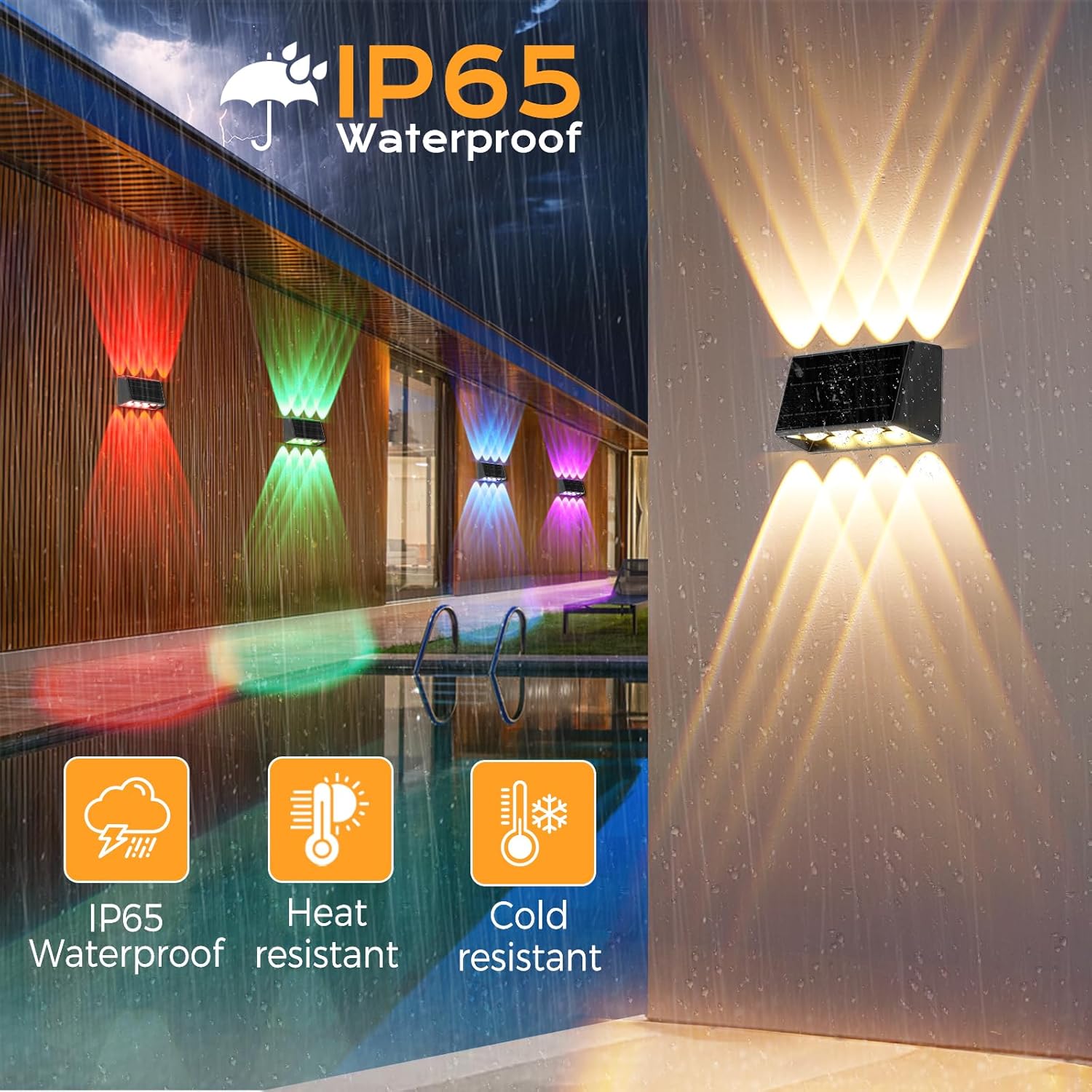 Quntis 6-Pack RGBCW Solar Fence Lights, Up and Down Wall Lights, 8 LED, 13 Color Modes, IP65 Waterproof, Outdoor Solar Lights for Garden, Porch, Yard, Stairs