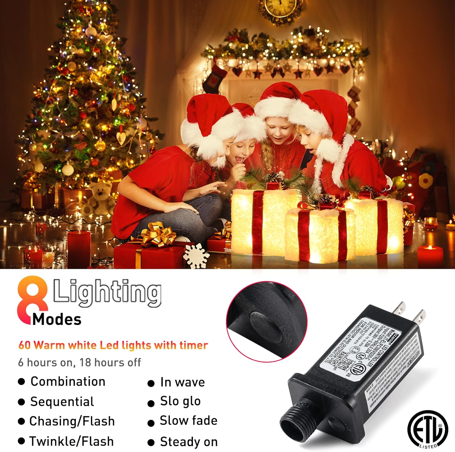 Christmas Lighted Gift Boxes, 8 Modes & Timing Function Set of 3 Plug-In Light Up Present Boxes with 60 LEDs Christmas Decorations Indoor Home Decor Christmas
