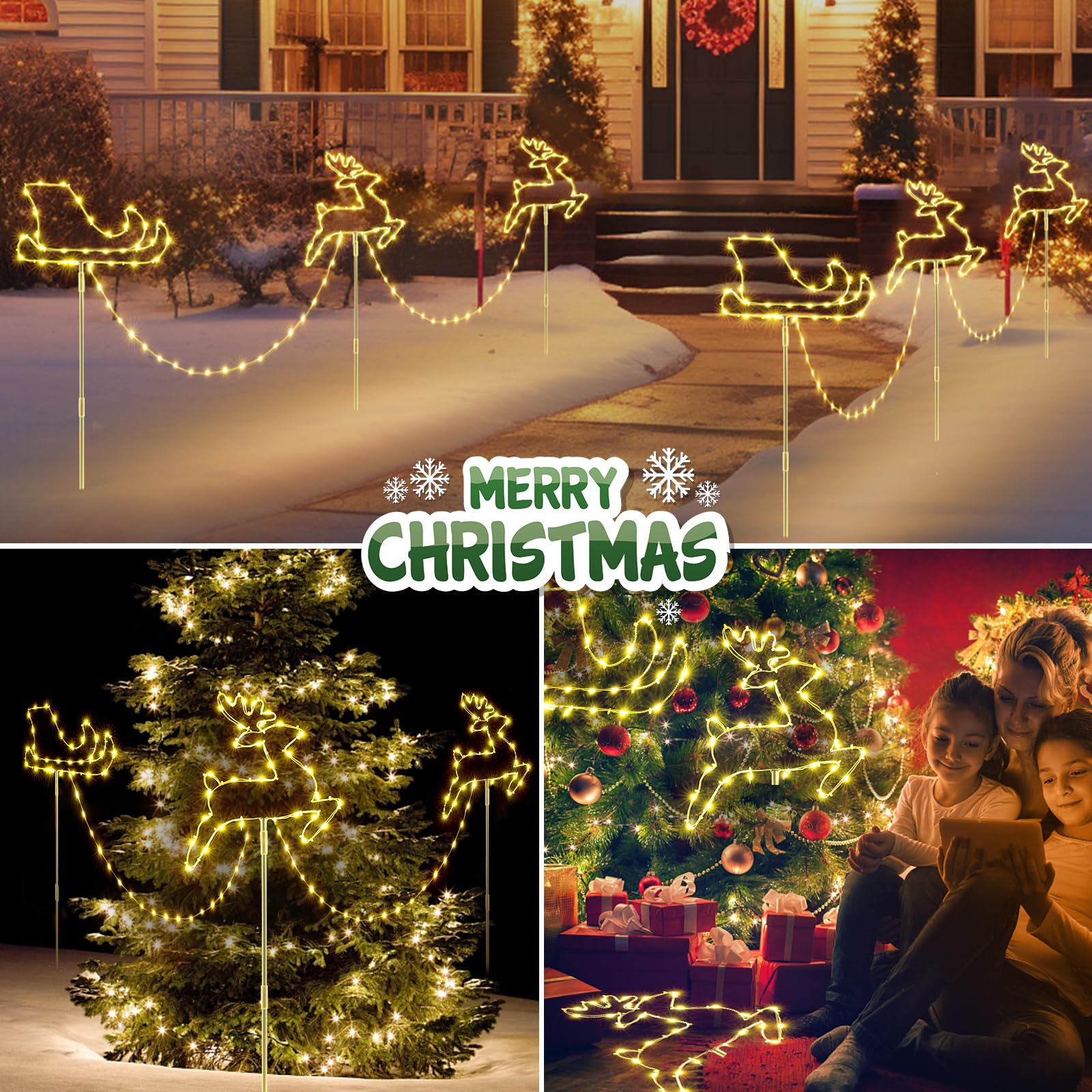 Qunts USB Rechargeable Snowflake Christmas Stake Lights, 4-16 Pack – Multicolor LED for Yard & Garden Holiday Decor