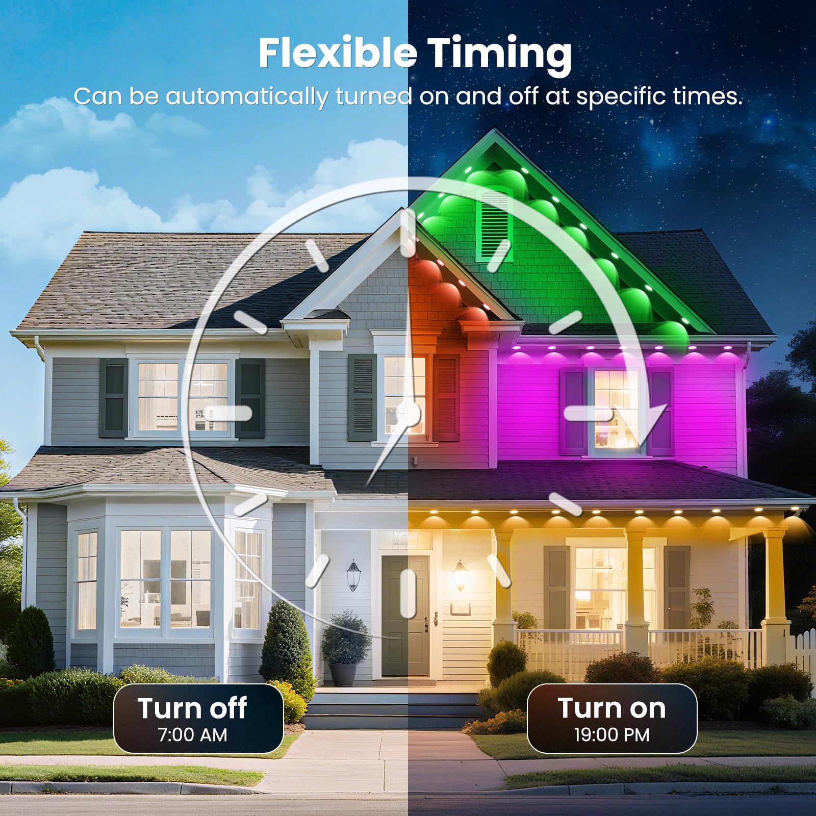 Quntis Permanent Outdoor Lights, Smart RGBIC DreamColor Eaves Lights,50FT,IP67 Waterproof LED String Lights for Holiday, Patio & Year-Round Decor (App/Remote Control).