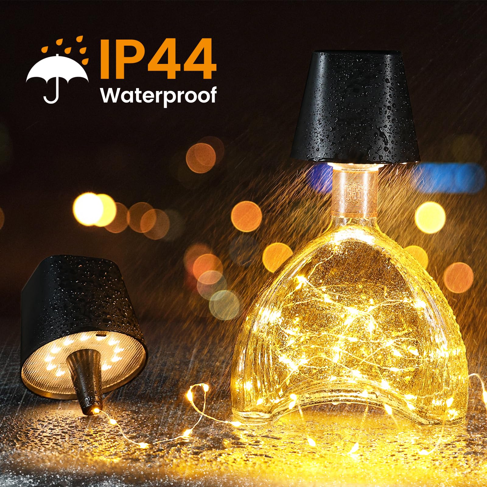 Quntis Cordless Bottle Lamp, Rechargeable LED Wine Bottle Light, Touch Bottle Table Lamp with 2M 40 LED Copper Wire, 3 Color Temperatures Dimming Dining Bar Light for Bedrooms Restaurants Bars