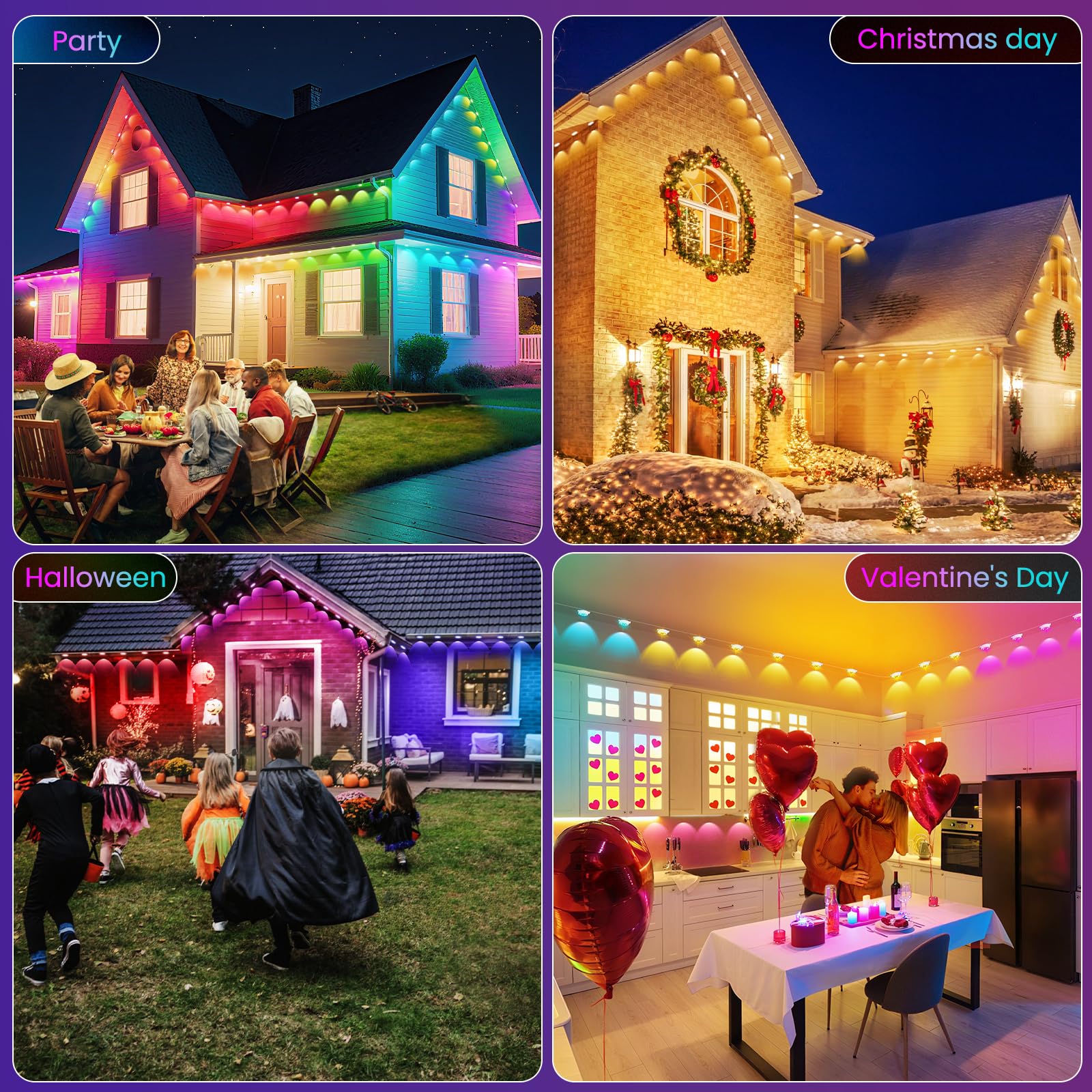 Quntis Permanent Outdoor Lights, Smart RGBIC DreamColor Eaves Lights,50FT,IP67 Waterproof LED String Lights for Holiday, Patio & Year-Round Decor (App/Remote Control).