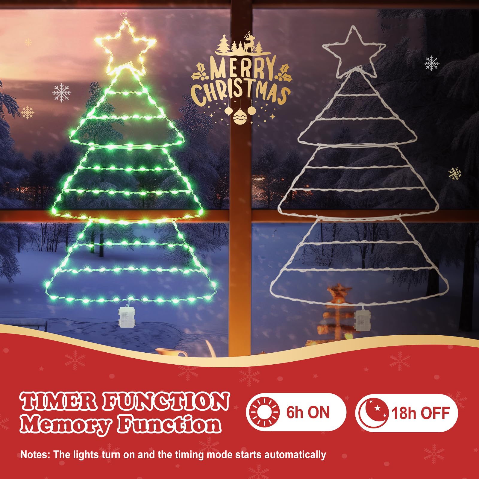 Quntis Luces de Ventana de Árbol de Navidad – 2.2FT, 143 Luces con 8 Modos y Temporizador, Funcionamiento a Batería para Decoración de Vacaciones en Interiores/Exteriores