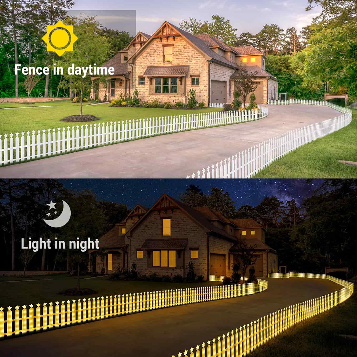 Quntis 8 Pack 288LED Christmas Tree Fence,Lighted Christmas Decorative Fence Xmas Tree Pattern with 8 Modes&Memory Function Connectable,Waterproof Picket Fence for Garden Christmas Tree Decoration