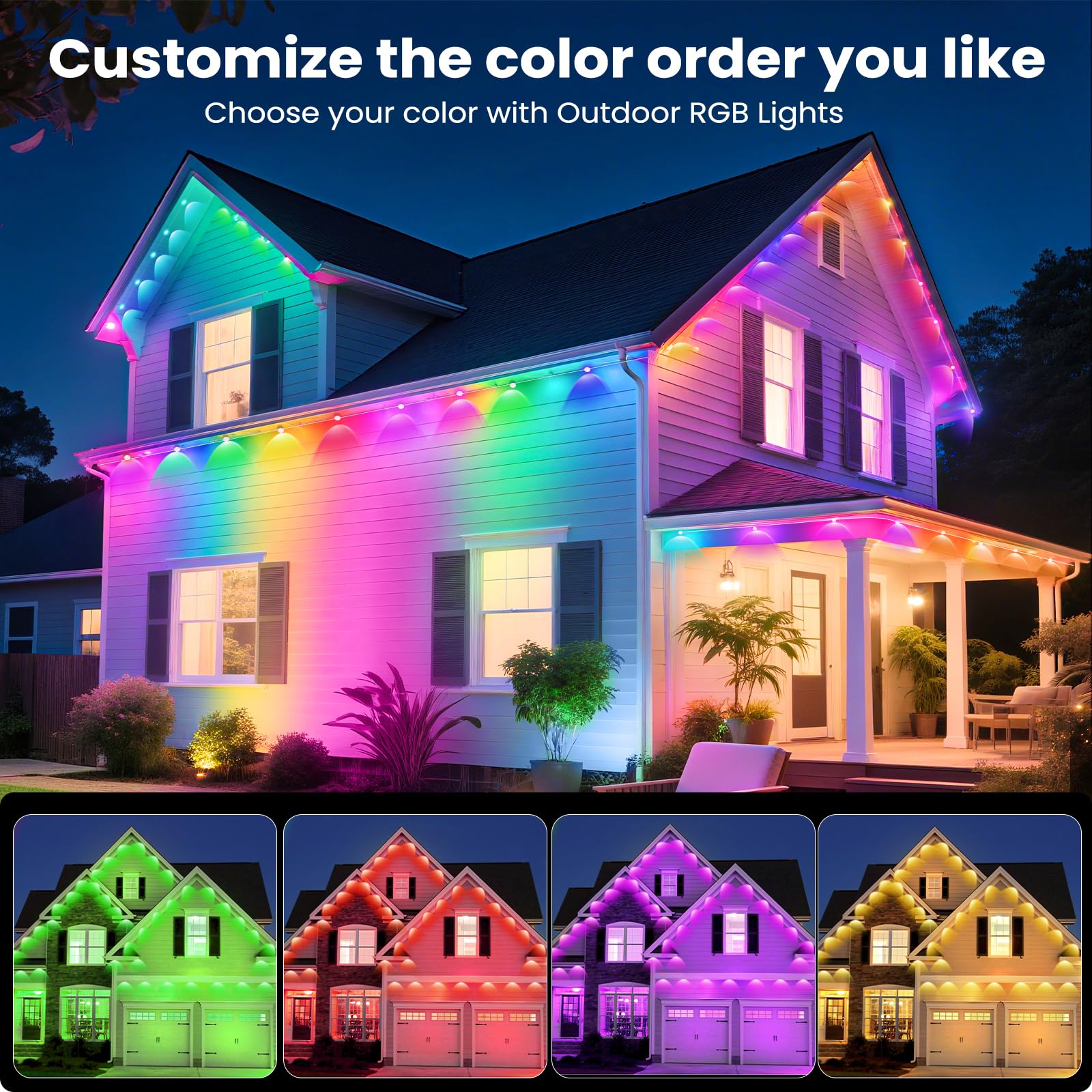 Quntis Permanent Outdoor Lights, Smart RGBIC DreamColor Eaves Lights,50FT,IP67 Waterproof LED String Lights for Holiday, Patio & Year-Round Decor (App/Remote Control).
