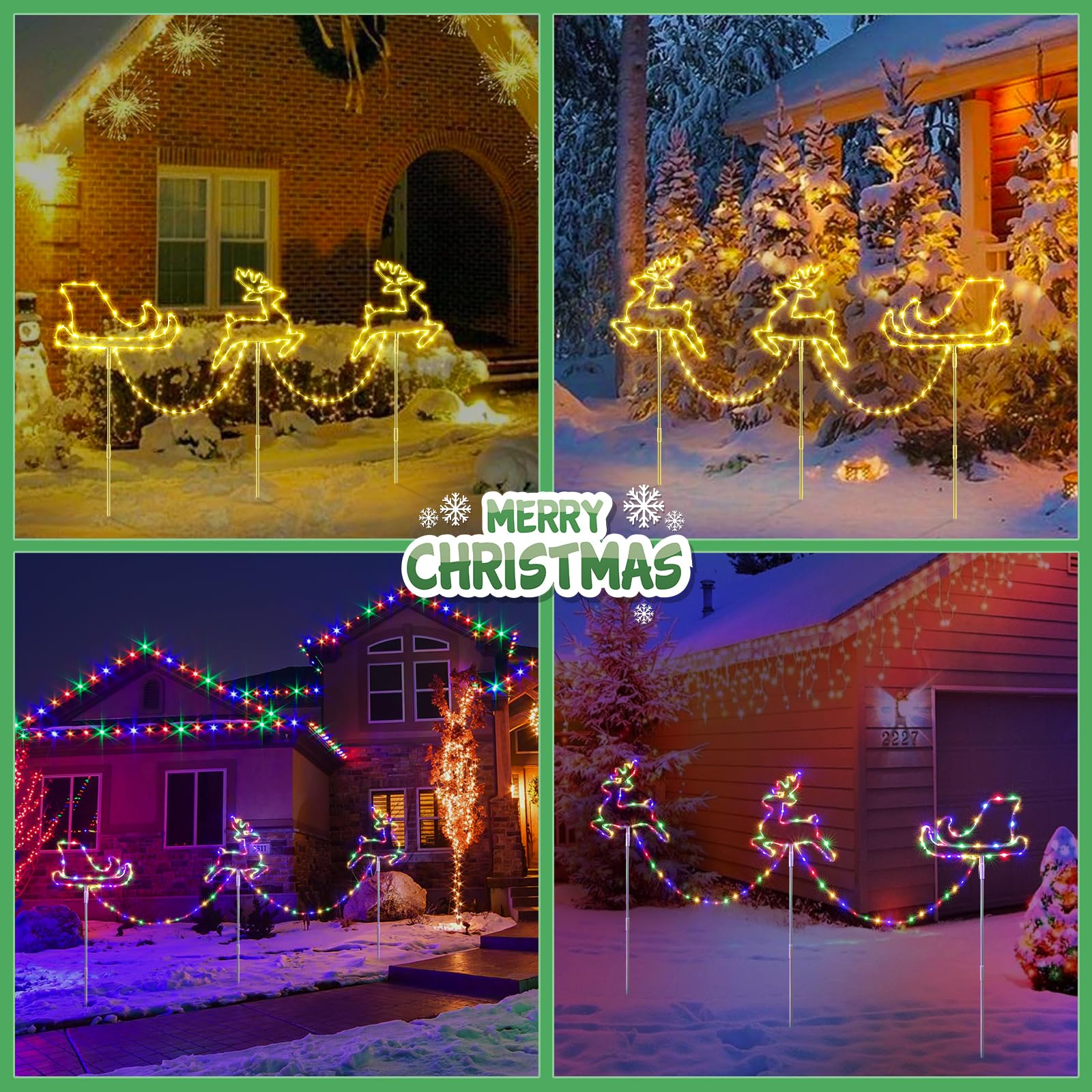 Qunts USB Rechargeable Snowflake Christmas Stake Lights, 4-16 Pack – Multicolor LED for Yard & Garden Holiday Decor