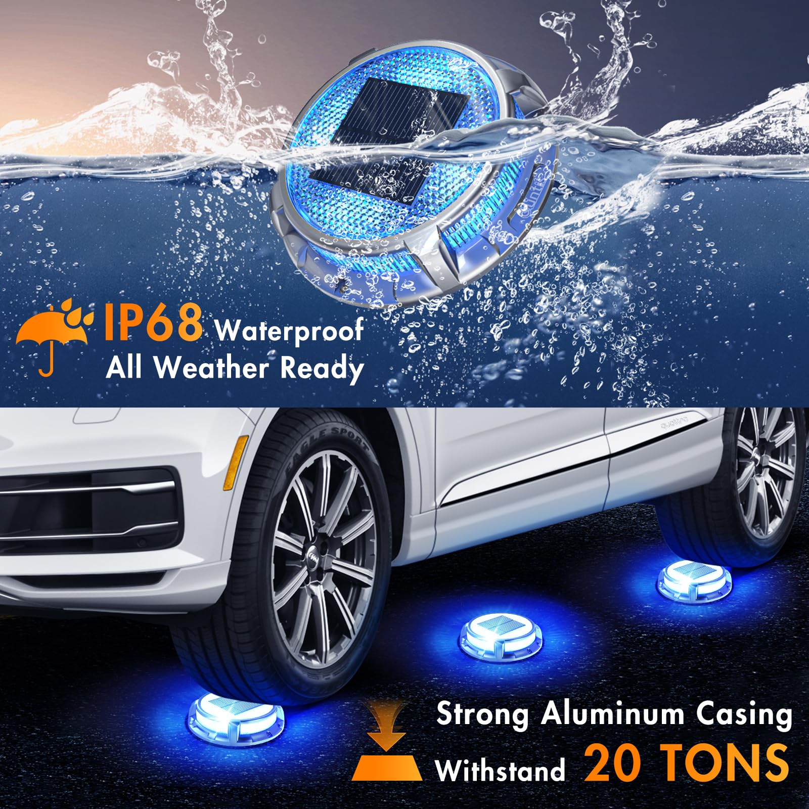 Solar Decklichter, 3 Farben in 1 Solarlichter für den Außenbereich, IP68 wasserdichte Solar-Docklichter mit Erdspießen, breiter Beleuchtungsbereich für Einfahrt, Garten, Treppe, Weg und Gehweg.