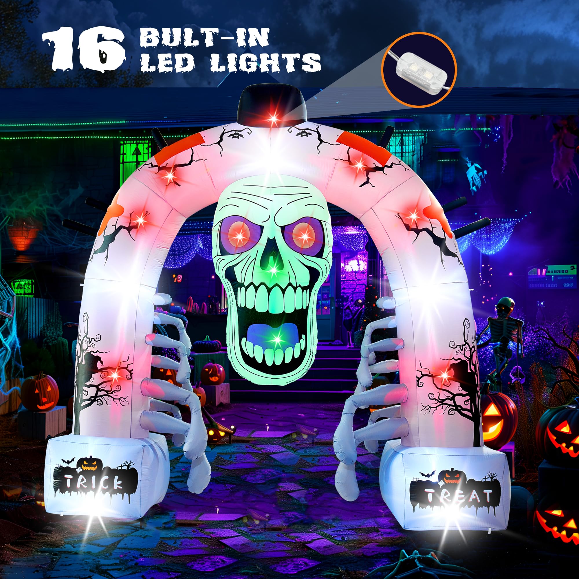 Quntis 12 FT Halloween Inflatables, Scary Skeleton Archway Halloween Inflatable Outdoor Decoration, Build-in LEDs Spooky Blow Up Yard Halloween Arch for Decor Outside Holiday Party Garden Lawn