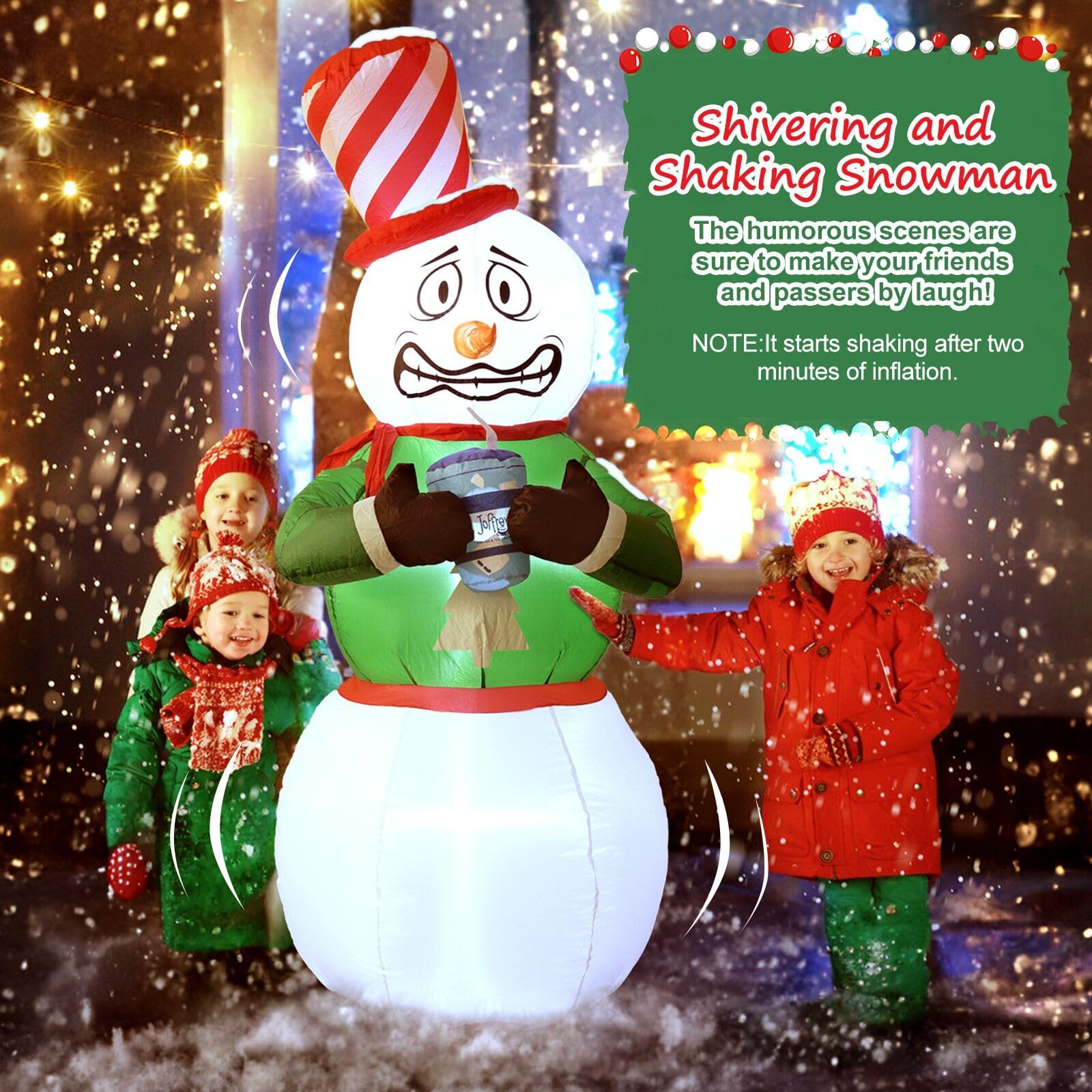 Quntis 6FT Shivering Snowman Inflatable – LED Lighted Christmas Yard Decoration, Limited-Time Discount! Perfect for Indoor & Outdoor Xmas Party Decor!