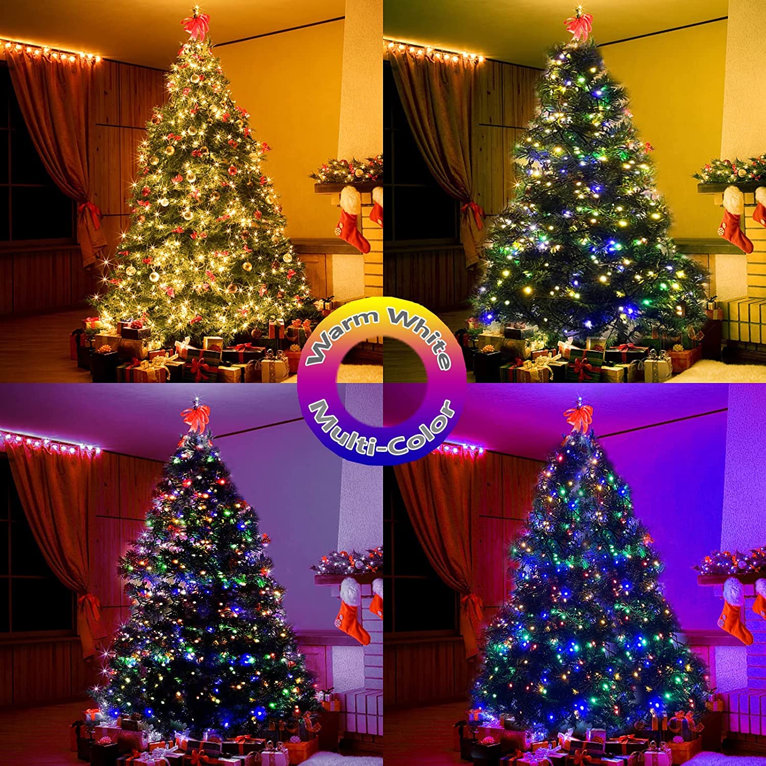 Quntis Color Changing XMAS Tree Lights – 400 Diamond LEDs, 11 Lighting Modes, 3 Timers, 4 Brightness Levels, Memory Function, 6.6FT x 10 Lines, Waterproof for Outdoor & Indoor Use