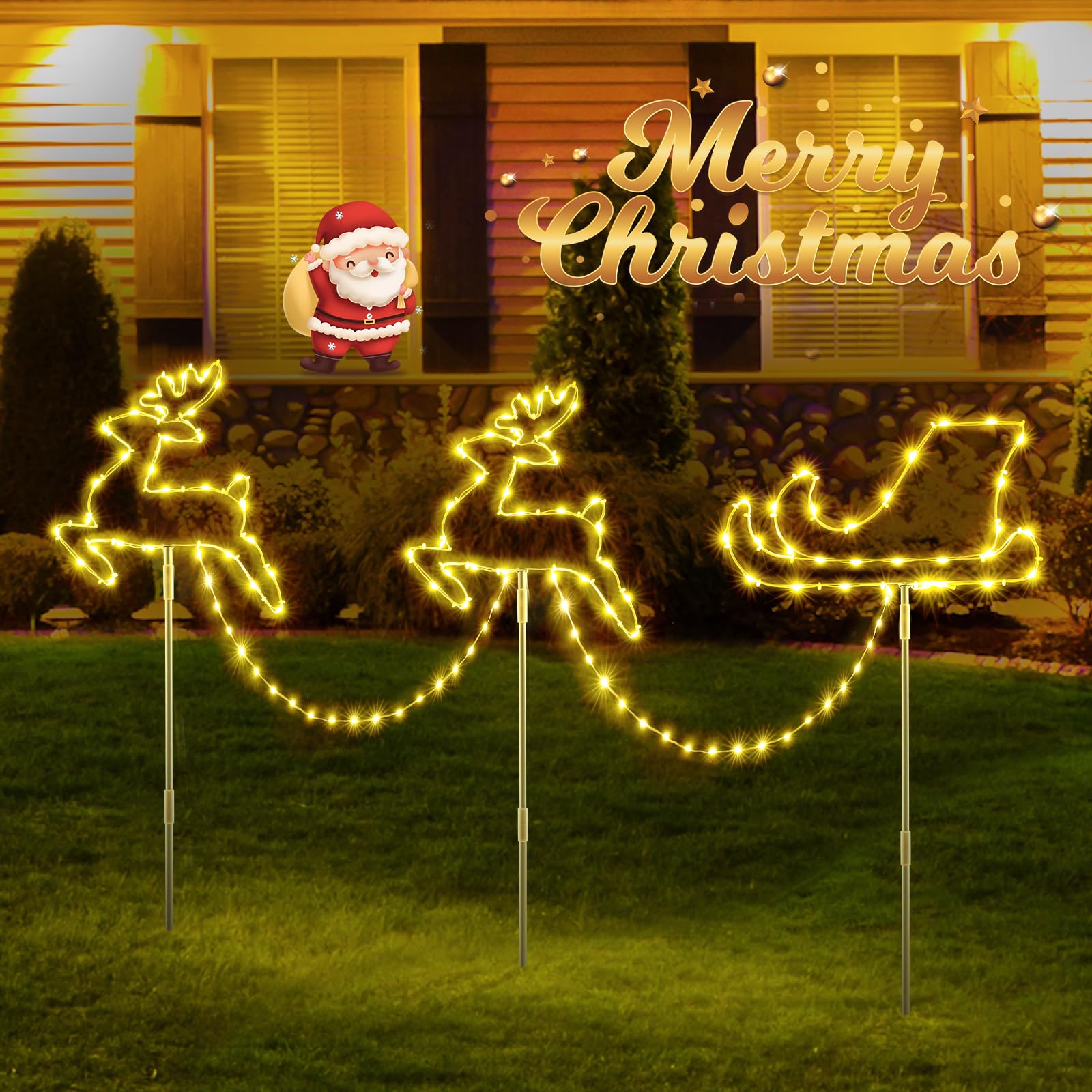 Qunts USB Rechargeable Snowflake Christmas Stake Lights, 4-16 Pack – Multicolor LED for Yard & Garden Holiday Decor