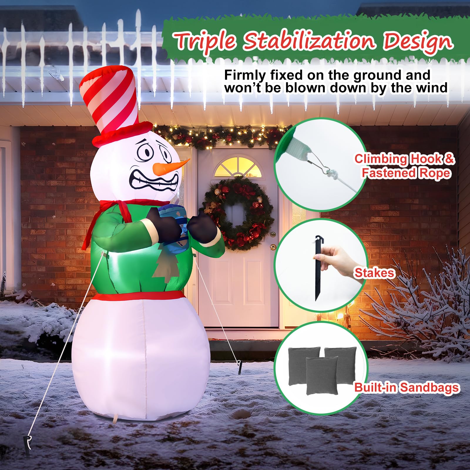 Quntis 6FT Shivering Snowman Inflatable – LED Lighted Christmas Yard Decoration, Limited-Time Discount! Perfect for Indoor & Outdoor Xmas Party Decor!