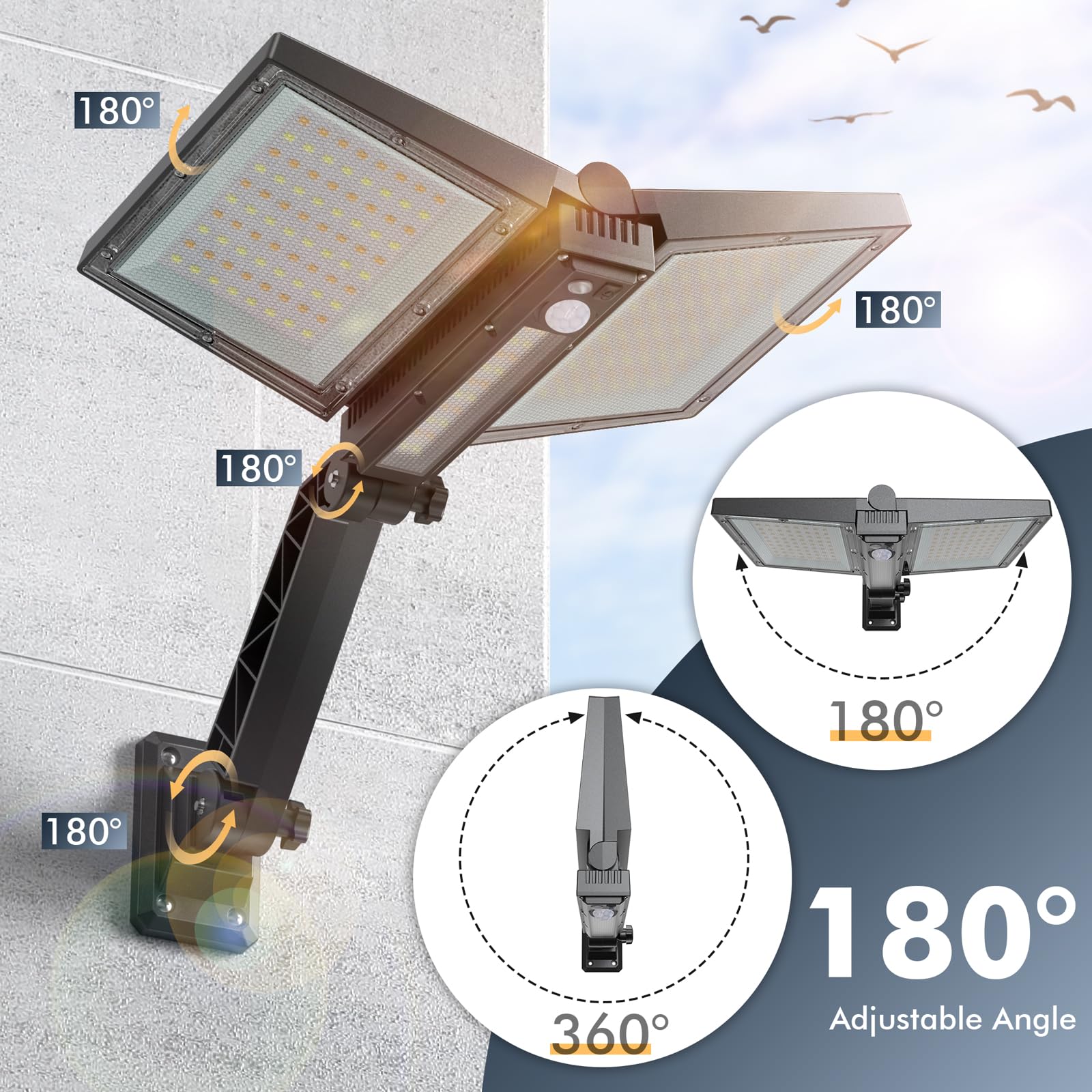 Quntis Solar Lights Outdoor Motion Sensor, Remote IP65 Waterproof Solar Security Lights with 3 Mode, Foldable Bright 180Led Solar Flood lights for Parking Lot Garage Wall Patio Street Pool, Warm/White