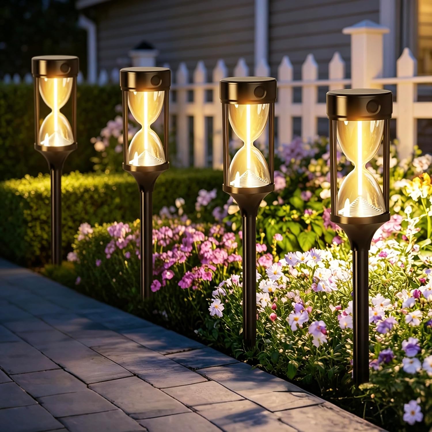 Quntis Hourglass Solar Pathway Lights, Decorative Warm Glow IP65 Waterproof Lighting, Modern Landscape Stakes for Garden and Walkway