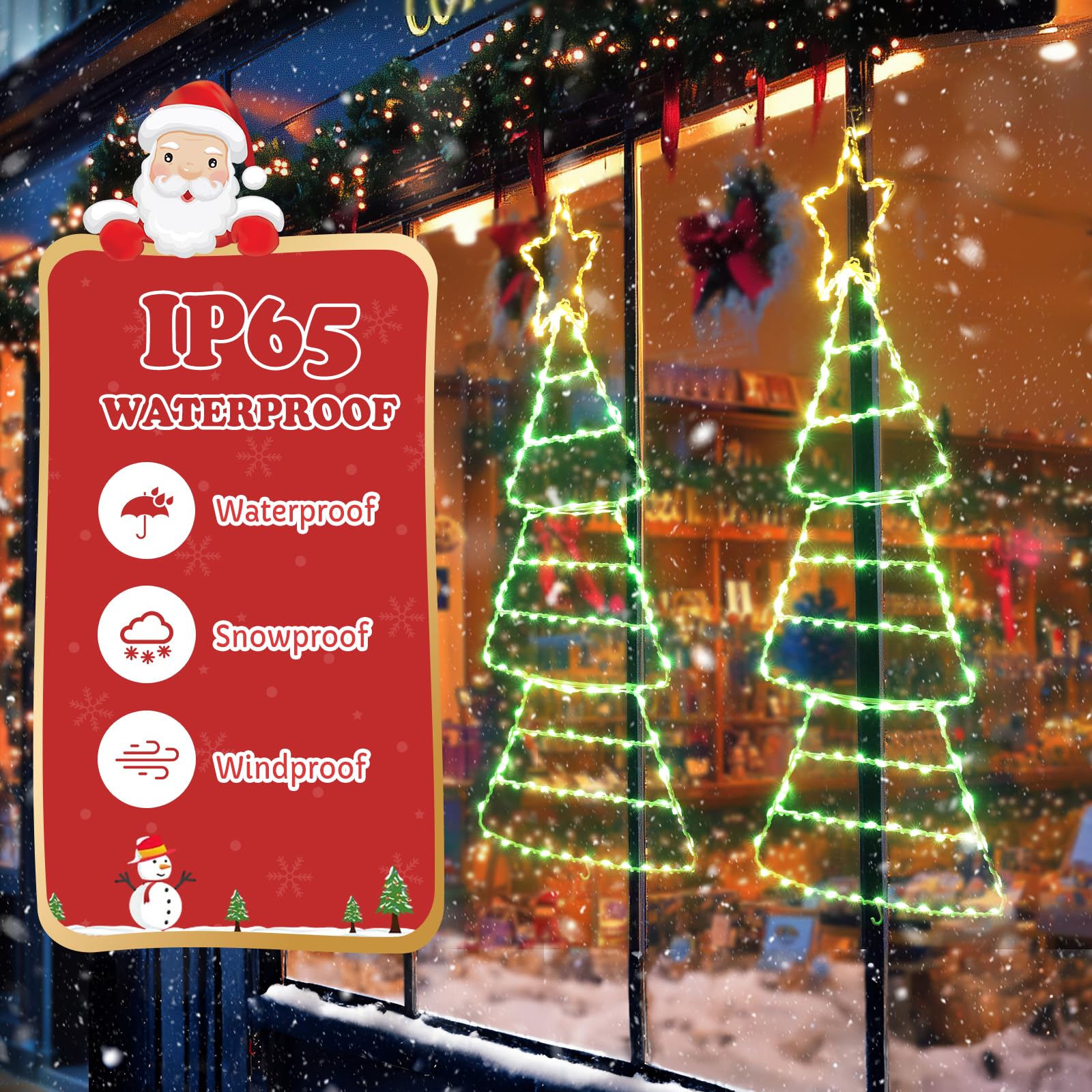Quntis Luces de Ventana de Árbol de Navidad – 2.2FT, 143 Luces con 8 Modos y Temporizador, Funcionamiento a Batería para Decoración de Vacaciones en Interiores/Exteriores