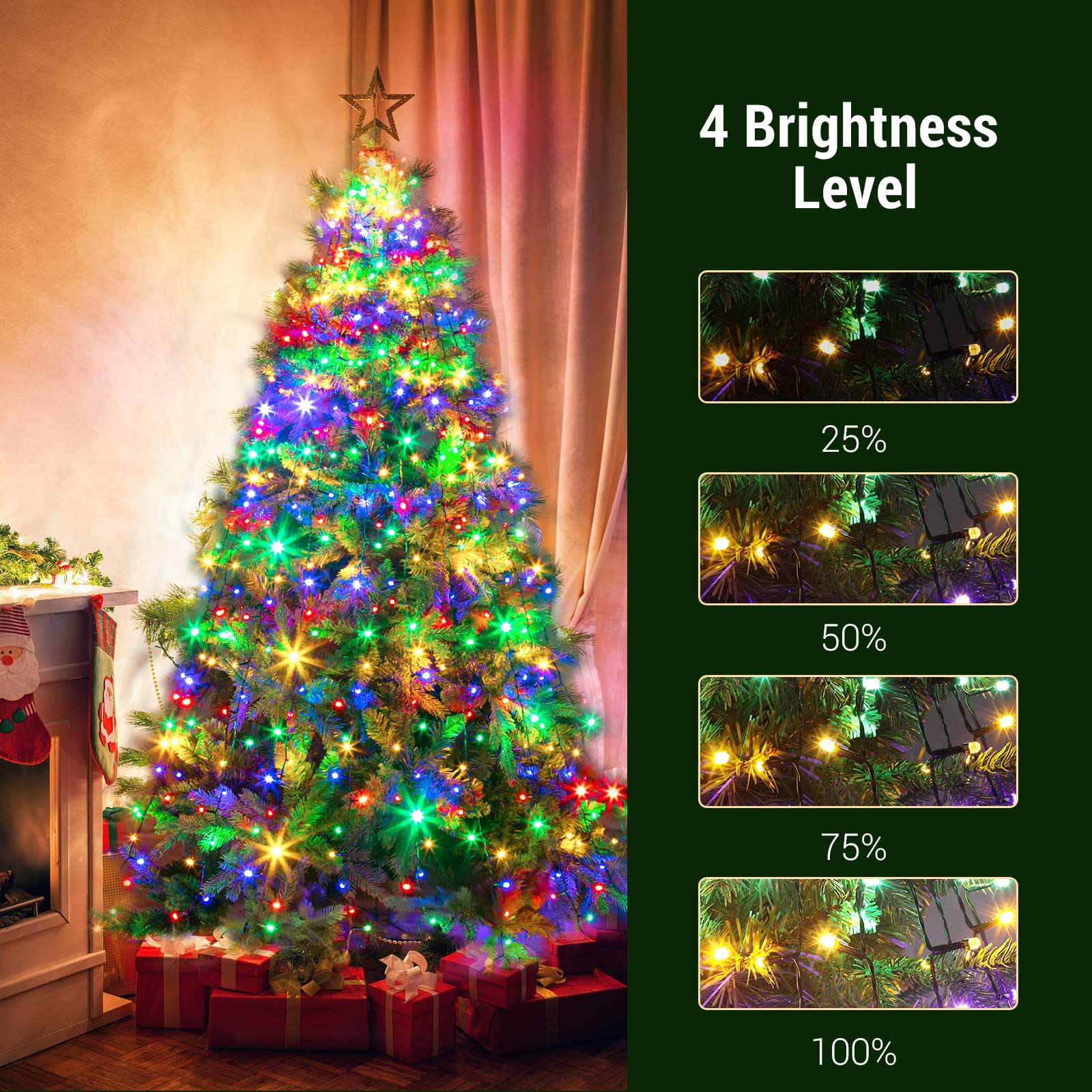 Quntis Color Changing XMAS Tree Lights – 400 Diamond LEDs, 11 Lighting Modes, 3 Timers, 4 Brightness Levels, Memory Function, 6.6FT x 10 Lines, Waterproof for Outdoor & Indoor Use