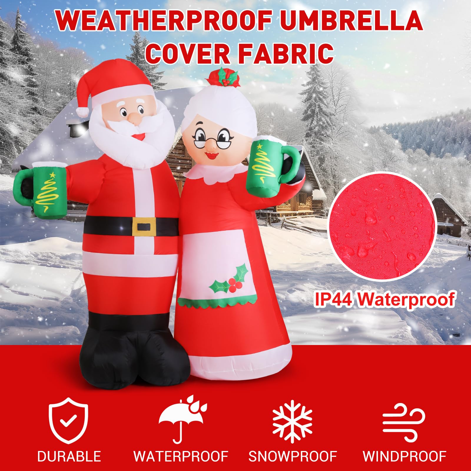 Quntis 7FT Animated Christmas Inflatables Santa Claus Outdoor Decorations, Cheers Santa Inflatable Christmas Decorations with Built-in LEDs, Christmas Blow Up Yard Decorations for Garden Lawn Outdoor