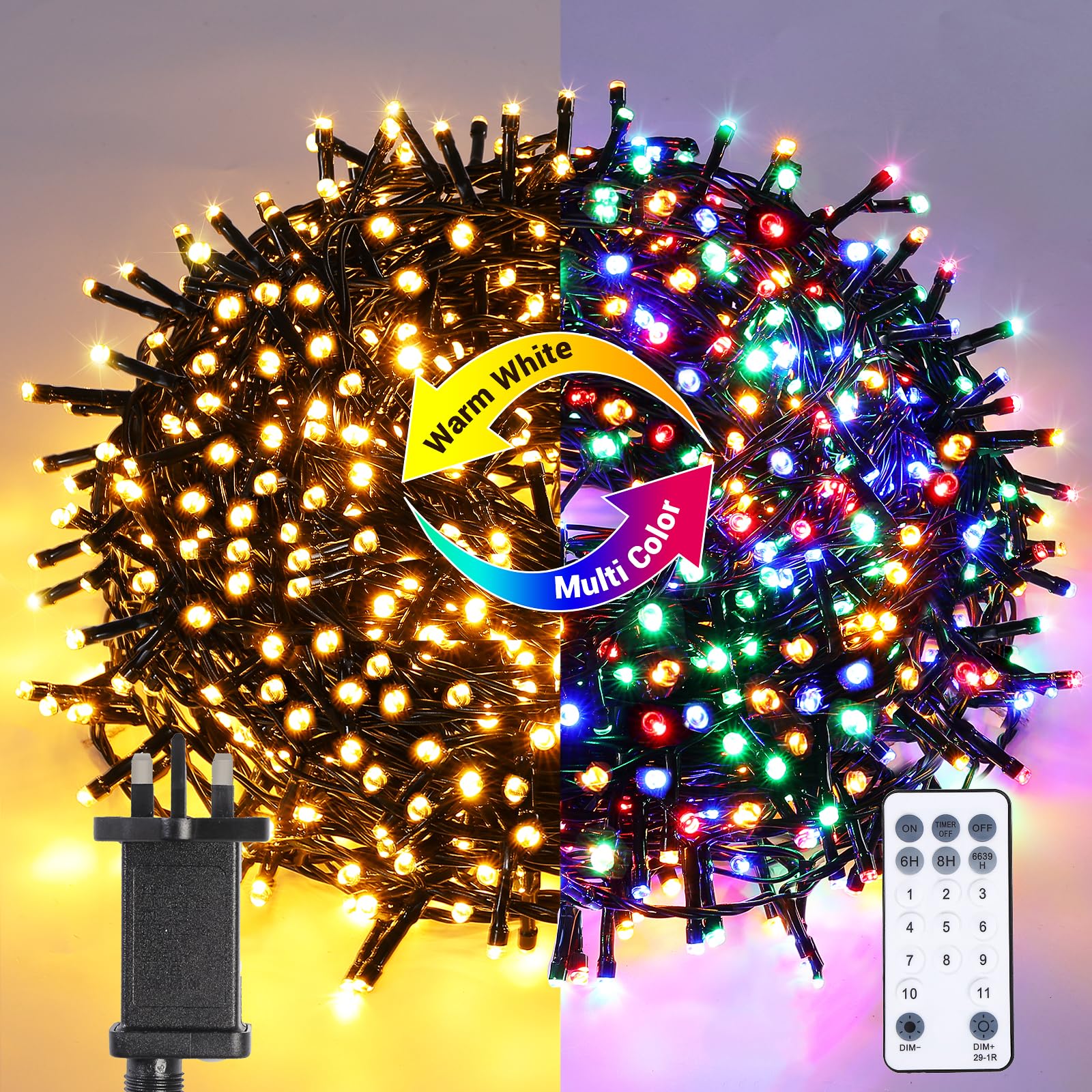 Quntis Outdoor Christmas Lights, 50m 1000LEDs Color Changing Christmas String Lights, Waterproof Mains Powered LED Fairy Lights with 11 Modes, Remote & Timer for Xmas Tree, Outside, Garden Decor