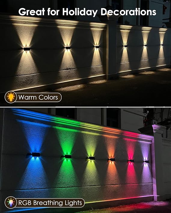 Solar Fence Lights, Solar Powered Warm White & RGB, Up & Down Solar Wall Lights