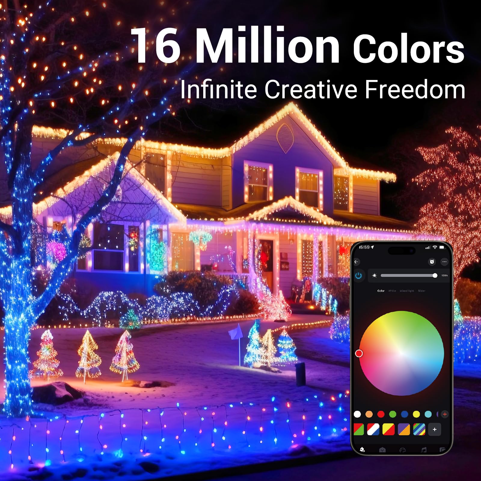 Quntis 30M 300LED Smart Christmas String Lights DIY Control APP & Remote Control, RGB Color Christmas Tree Lights, 200+Dynamic Scene Mode, Decorative for Indoor Outdoor Halloween and Other Festivals