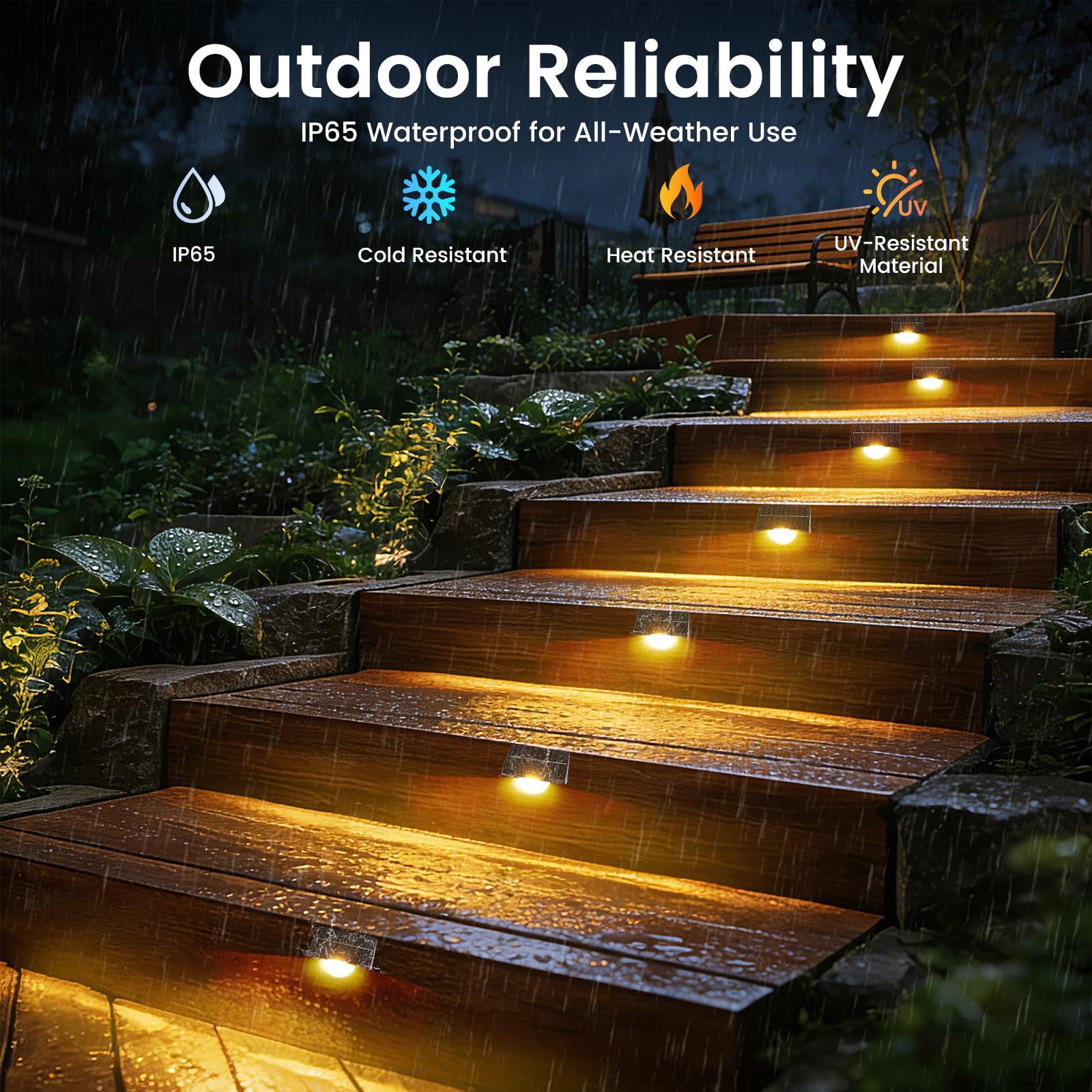 Quntis RGBWW Solar Step Lights 4-Pack, 1-Light Covers 1-Step Design, IP65 Waterproof Solar Stair Lights, 10 Color Mode Solar Lights Outdoor for Garden Stair, Front Porch, Deck, Sidewalk, Railing,Patio