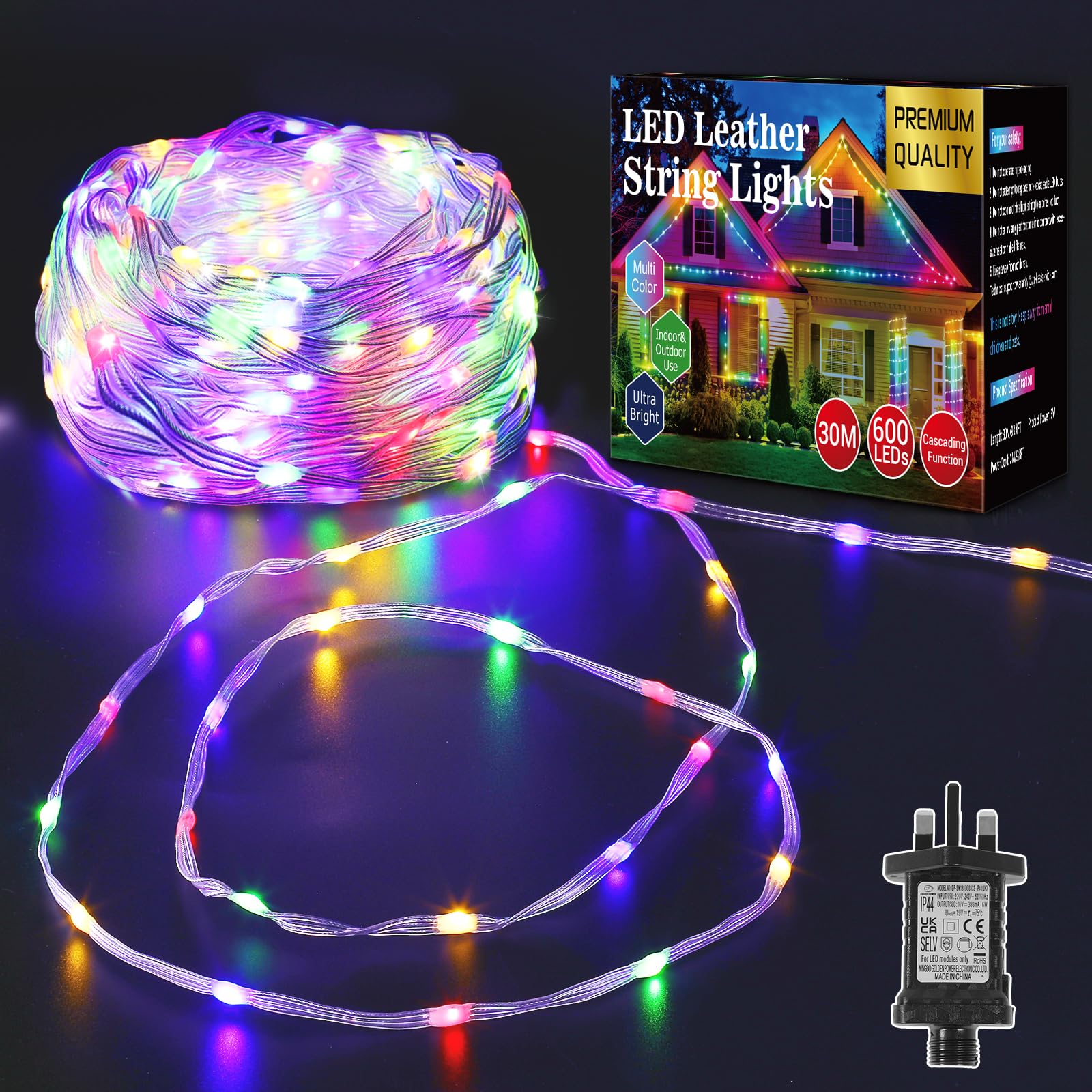 Quntis Christmas Chasing Rope Lights, 30M/100ft 600Leds Rope Lights, IP65 Waterproof Led Tube Light with 9 Modes, Mains Christmas String Lights for Xmas Tree Garden Outdoor Indoor Decor- Multicolor