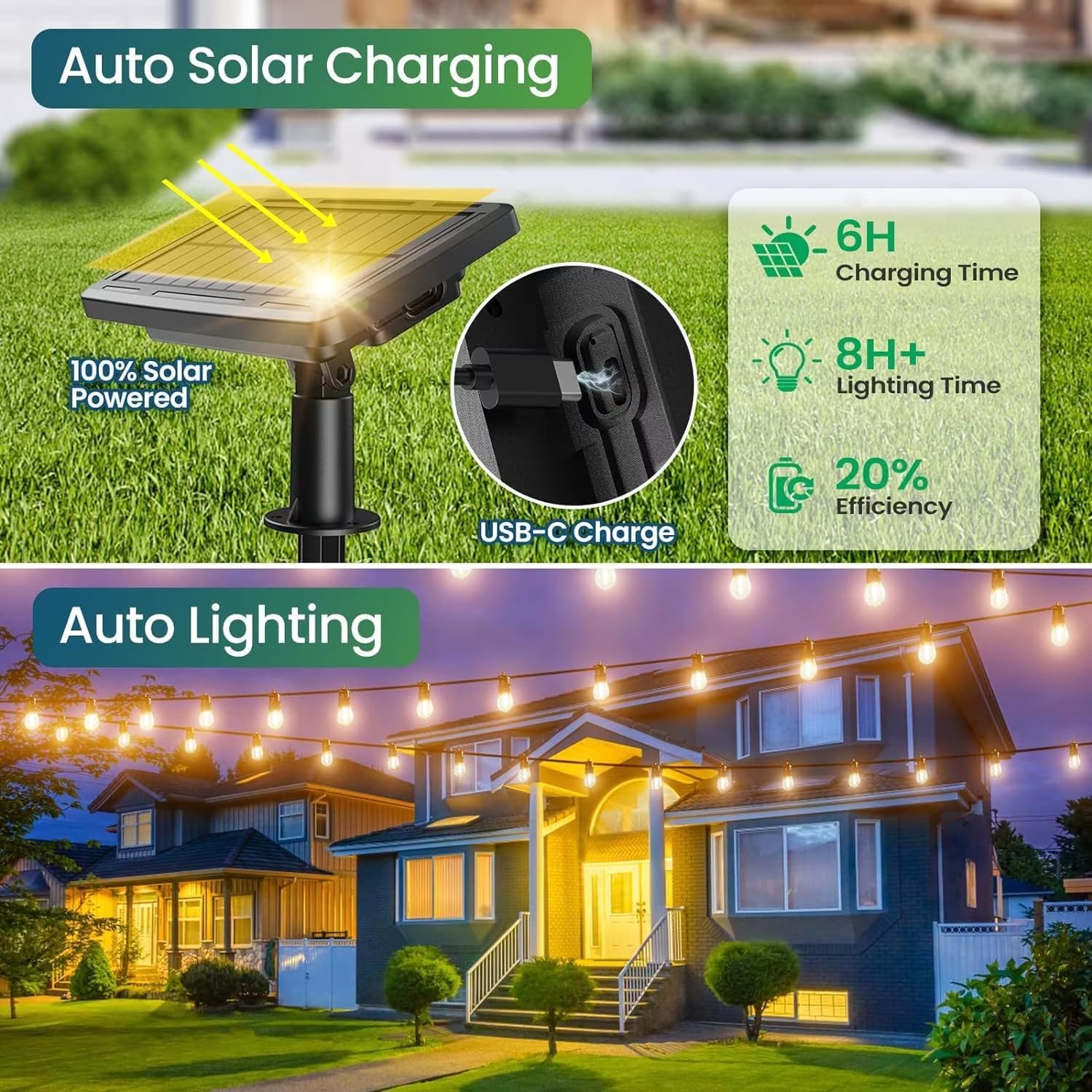 GlobaLink Solar Festoon Lights Outdoor, 57ft/17M S14 Dimmable Outdoor String Lights Solar Powered with Remote Control, IP65 Waterproof Outside Solar Lights with 4 Modes & Timer for Garden Patio Gazebo