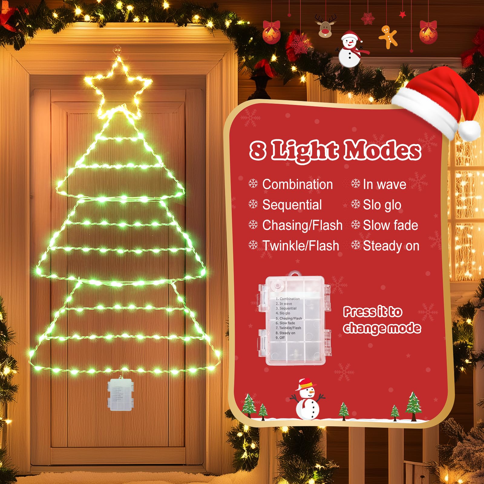 Quntis Luces de Ventana de Árbol de Navidad – 2.2FT, 143 Luces con 8 Modos y Temporizador, Funcionamiento a Batería para Decoración de Vacaciones en Interiores/Exteriores