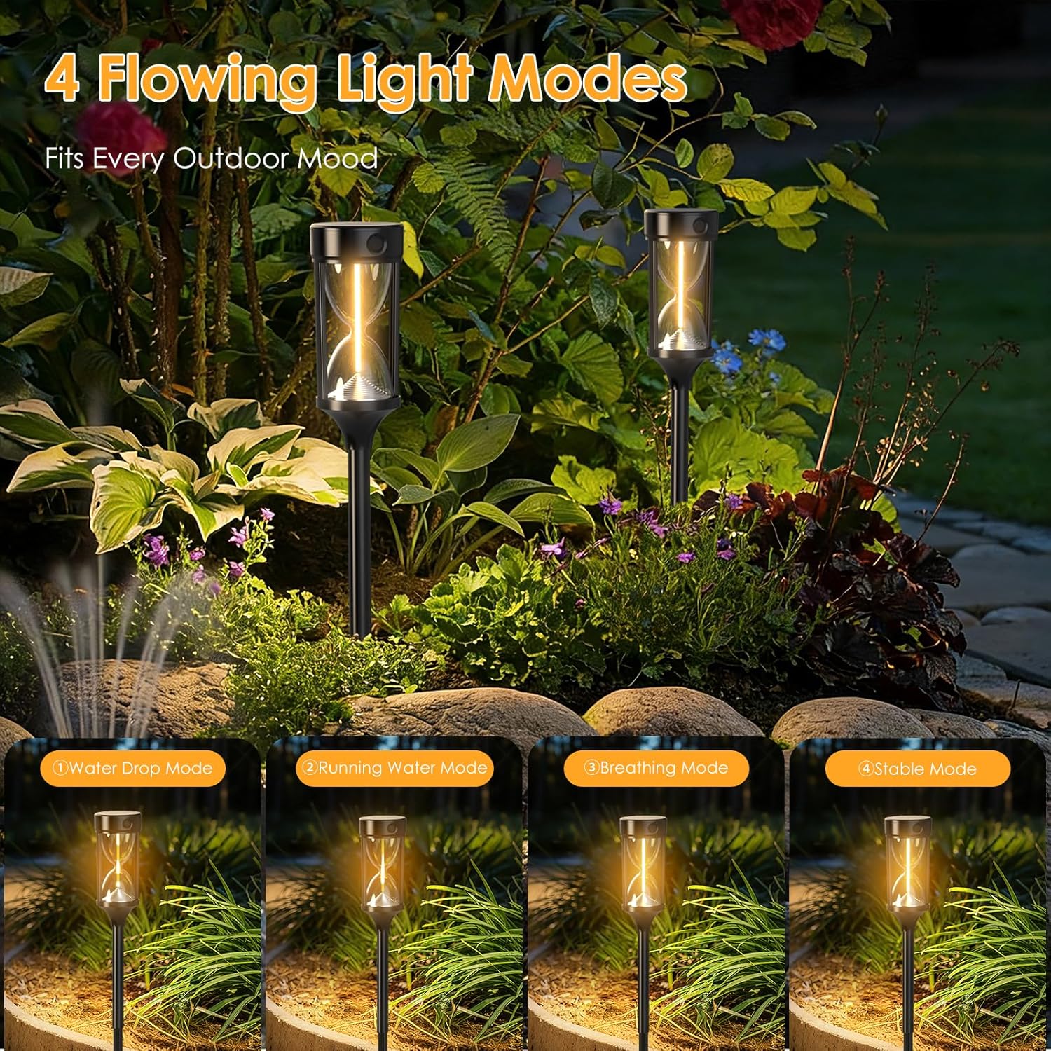 Solar Garden Lights Outdoor - 4 Pack Decorative Hourglass Solar Pathway Lights, Waterproof LED Solar Stakes with Warm Glow for Walkway, Yard, Patio, Landscape Lighting, Auto On/Off Modern Garden Decor