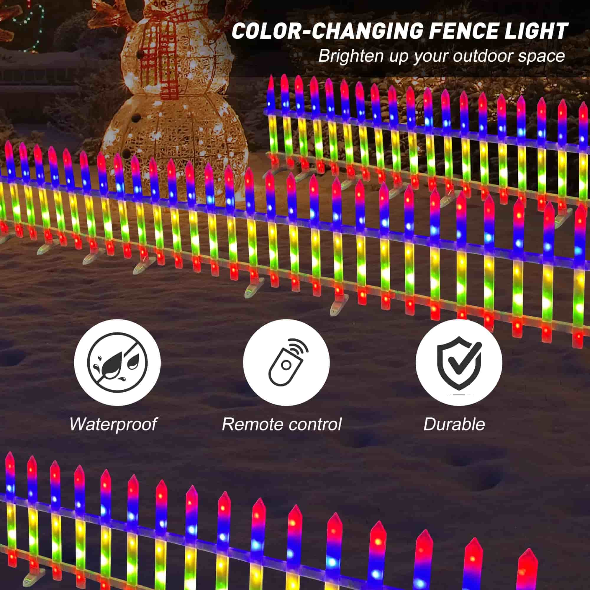 8 Pack Color-Changing Fence Lights, Remote-Controlled Outdoor Decoration, Plug-In for Sidewalks, Courtyards, & Lawns – Christmas Lights Series
