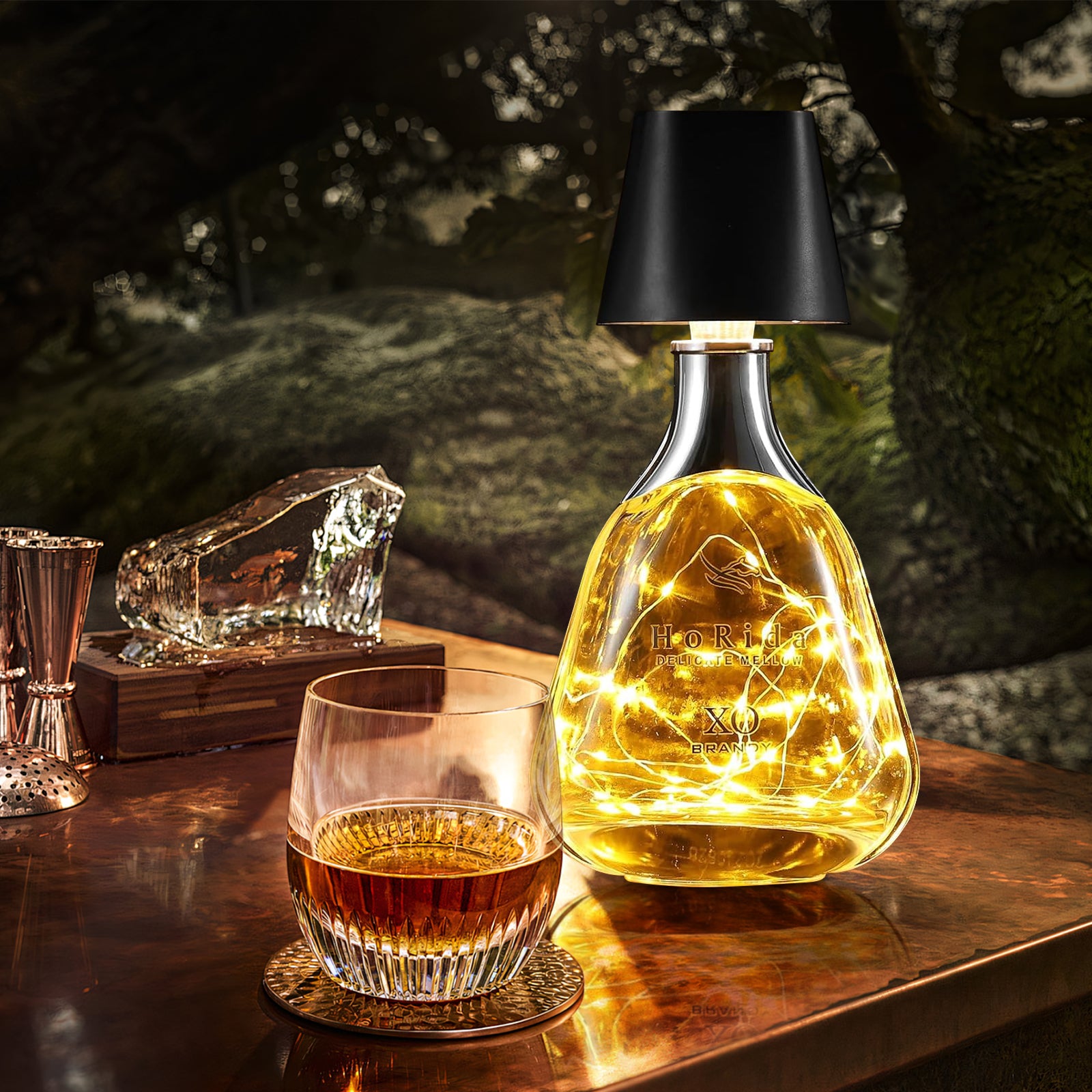Quntis Cordless Bottle Lamp, Rechargeable LED Wine Bottle Light, Touch Bottle Table Lamp with 2M 40 LED Copper Wire, 3 Color Temperatures Dimming Dining Bar Light for Bedrooms Restaurants Bars