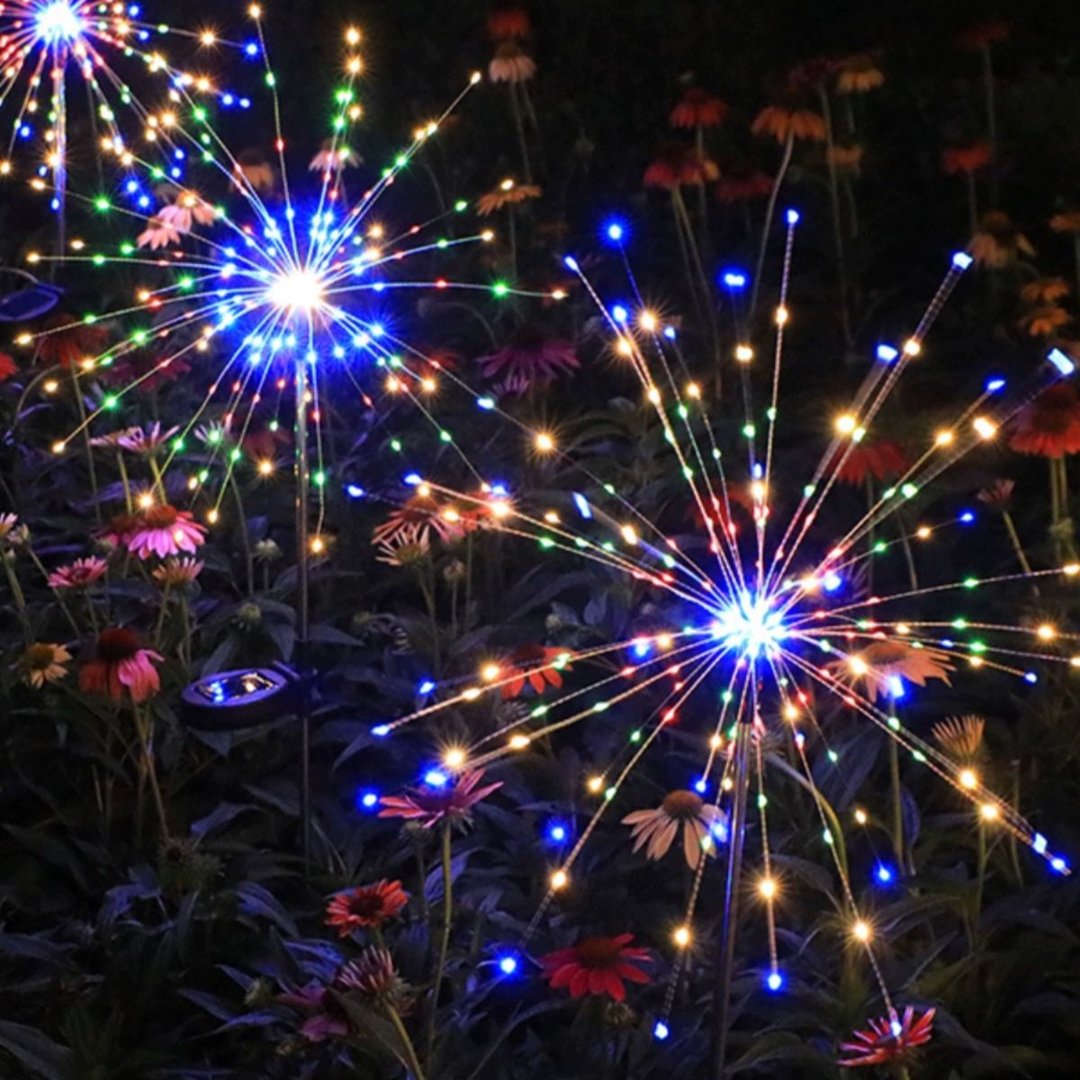 Quntis IP65 8-Modelos 200 Luzes Luzes de Natal Solar para Jardim ao Ar Livre ¨C Luzes de Fada com Estaca à Prova de Água, Designs de Fogos de Artifício e Dente-de-Leão para Decoração de Relvado de Férias