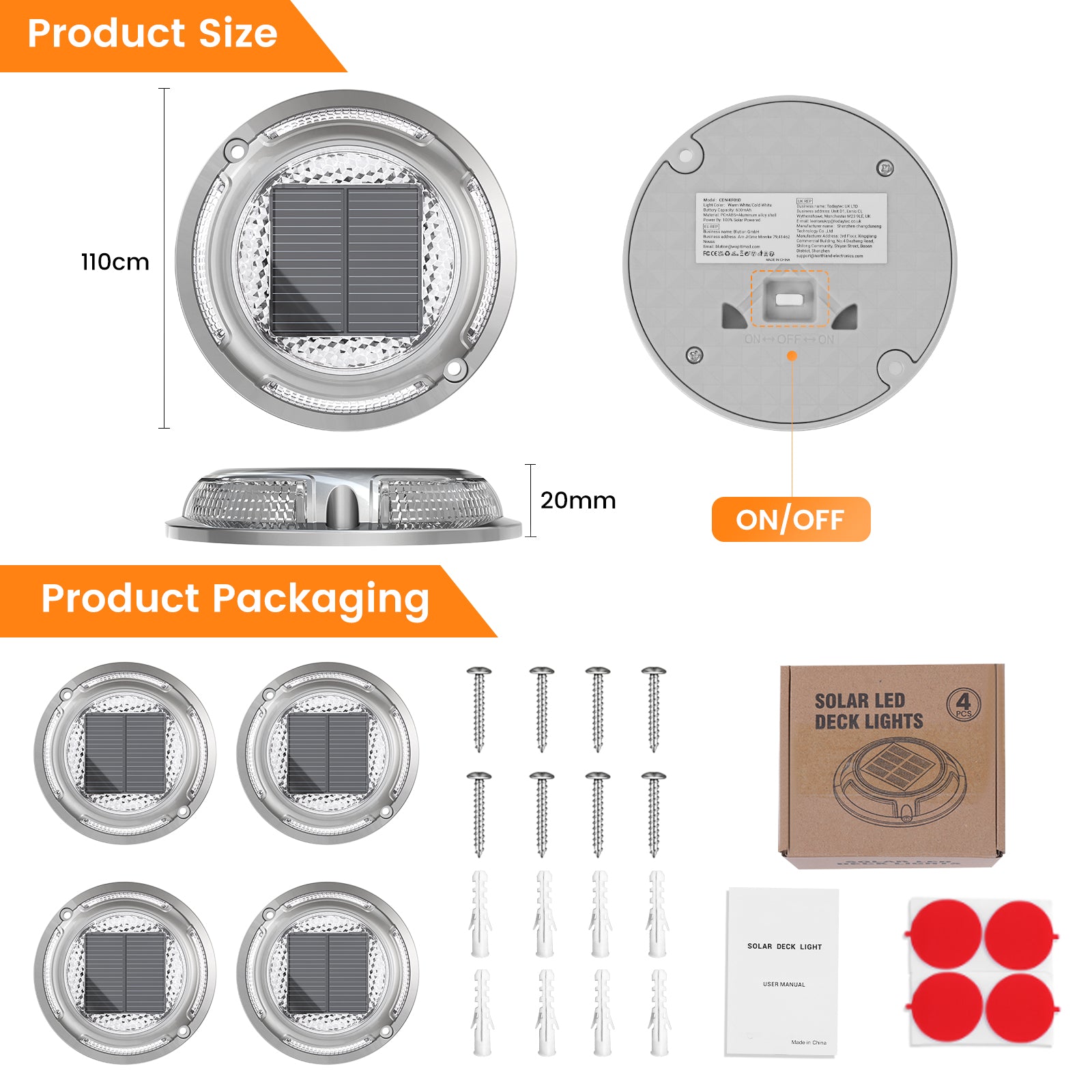 Quntis Solar Deck Lights, IP68 Waterproof Outdoor Ground Lights, Heavy Duty Solar Powered Lighting for Deck and Pathway