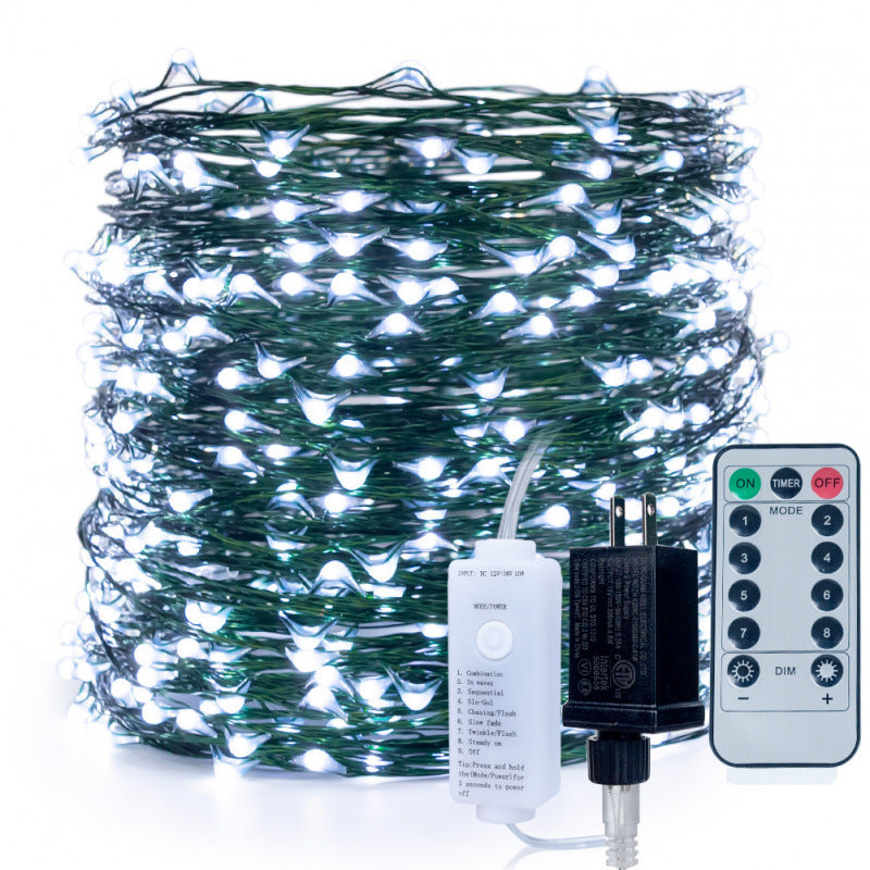 Quntis Guirlande lumineuse LED en forme d'étoile de Noël ¨C 50m (164ft) fil de cuivre vert foncé avec télécommande, lumières féeriques étanches à brancher pour la décoration extérieure de Noël