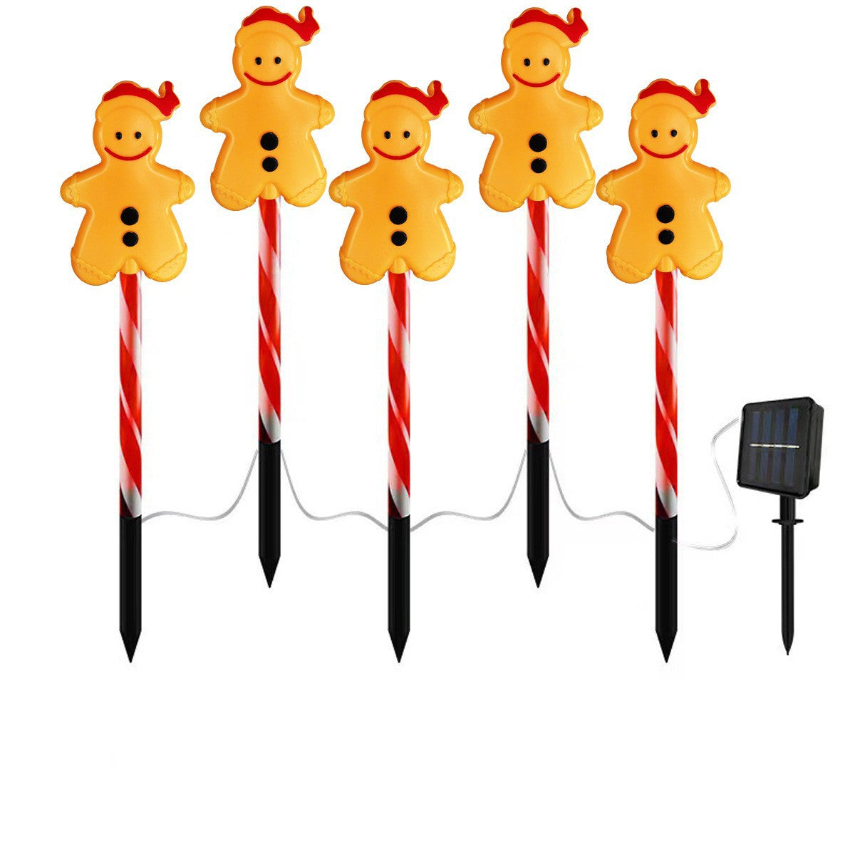 Quntis Solar Waterproof Gingerbread Man Christmas Lights – One-to-Five Set, 2-Pack Outdoor Stake Lights for Holiday Yard & Garden Decor, LED Festive Lighting