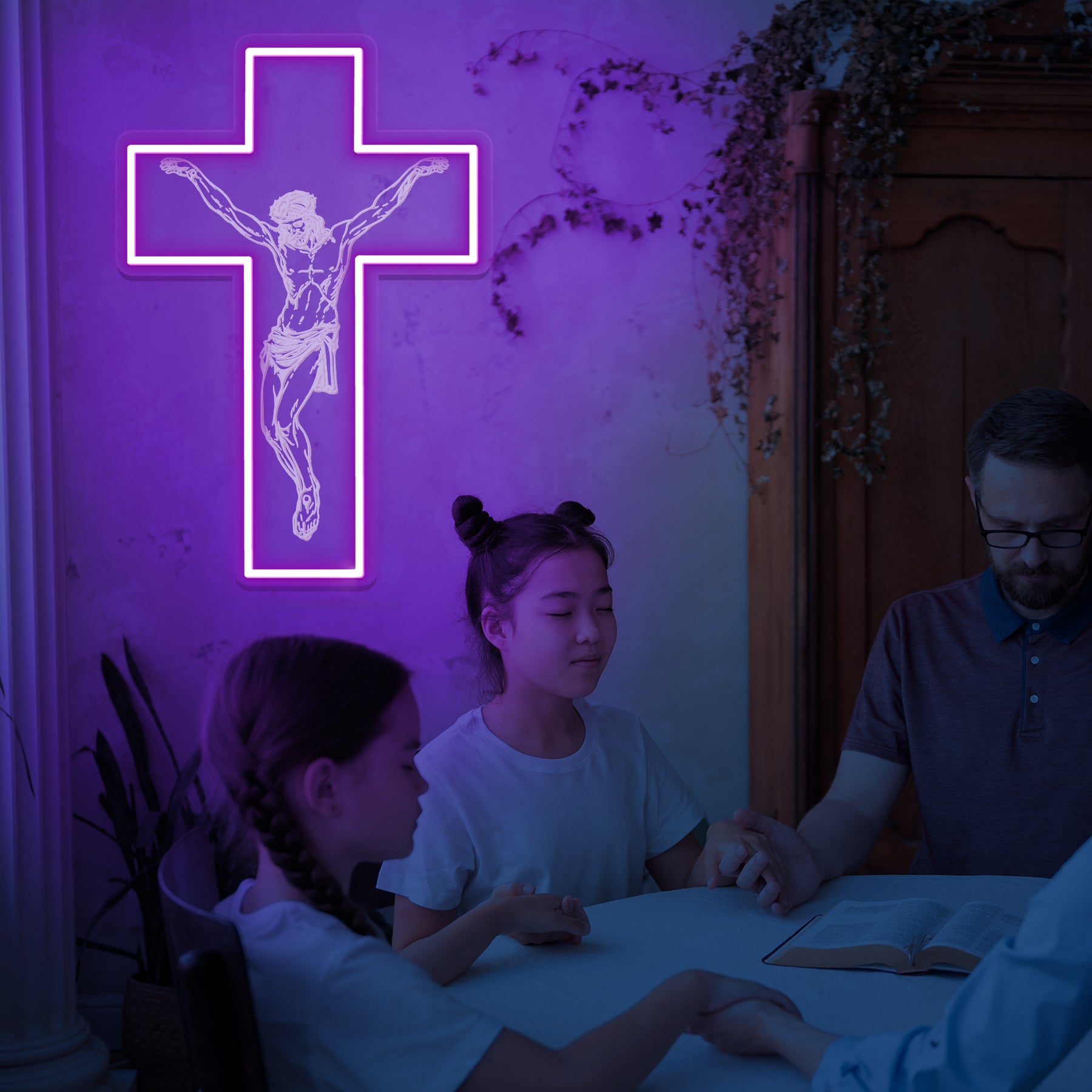 3D Engraved Jesus Cross Neon Wall Light – Christian LED Faith Sign for Home & Church Decor