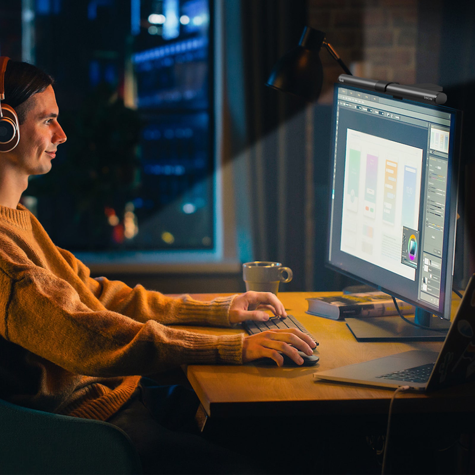 Quntis Computer Monitor Lichtleiste mit Fernbedienung (15,7 Zoll), augenschonende Monitorlicht-Hintergrundbeleuchtung Schreibtischlampe für Home Office Gaming, stufenlose Dimmfunktion für Helligkeit und Farbtemperatur, kein Bildschirmblenden, Grau