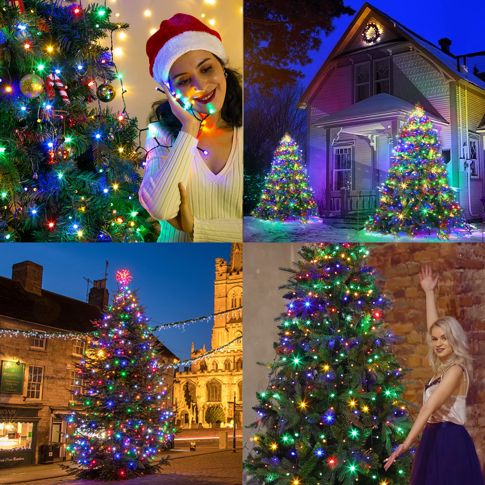 Quntis Color Changing XMAS Tree Lights – 400 Diamond LEDs, 11 Lighting Modes, 3 Timers, 4 Brightness Levels, Memory Function, 6.6FT x 10 Lines, Waterproof for Outdoor & Indoor Use
