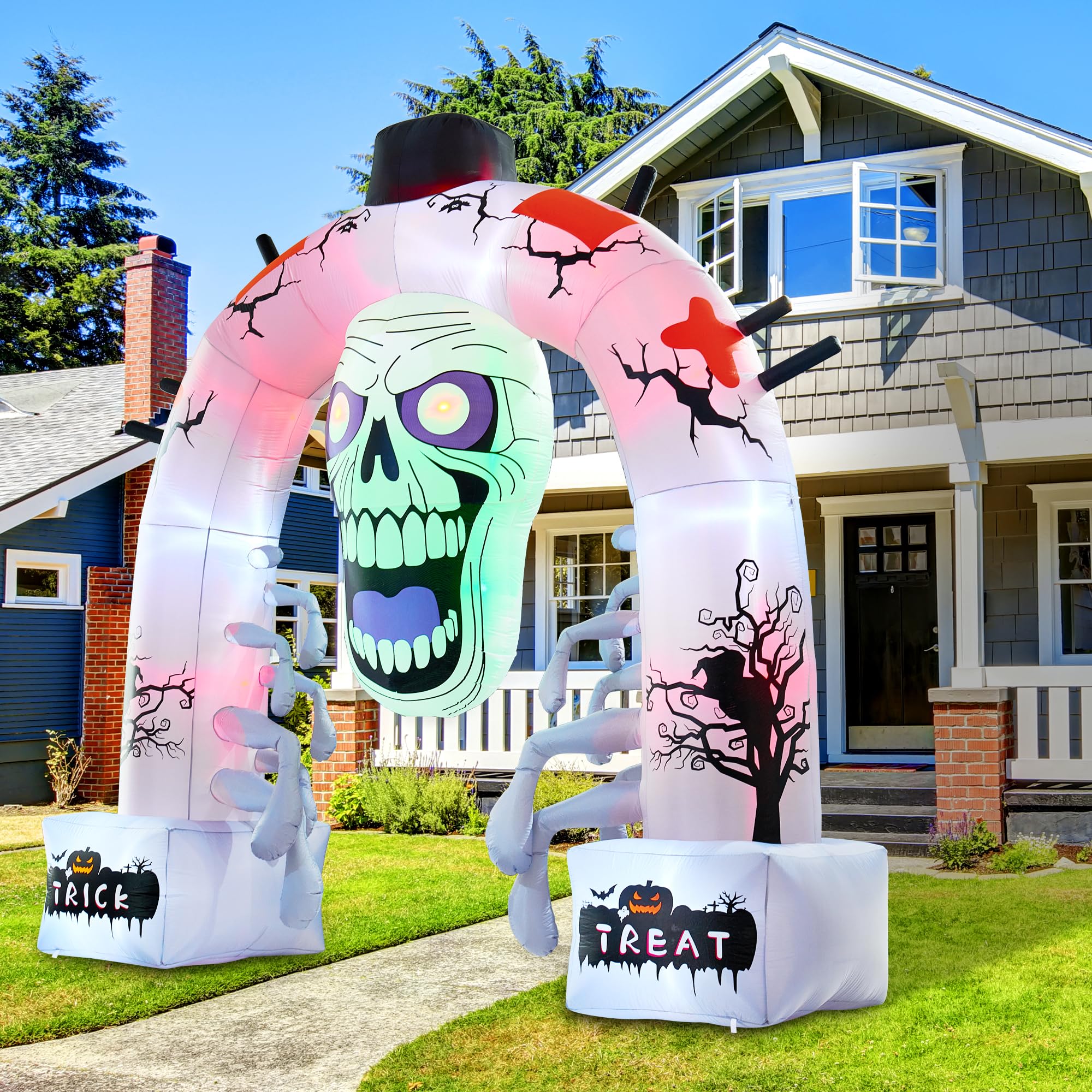 Quntis 12 FT Halloween Inflatables, Scary Skeleton Archway Halloween Inflatable Outdoor Decoration, Build-in LEDs Spooky Blow Up Yard Halloween Arch for Decor Outside Holiday Party Garden Lawn
