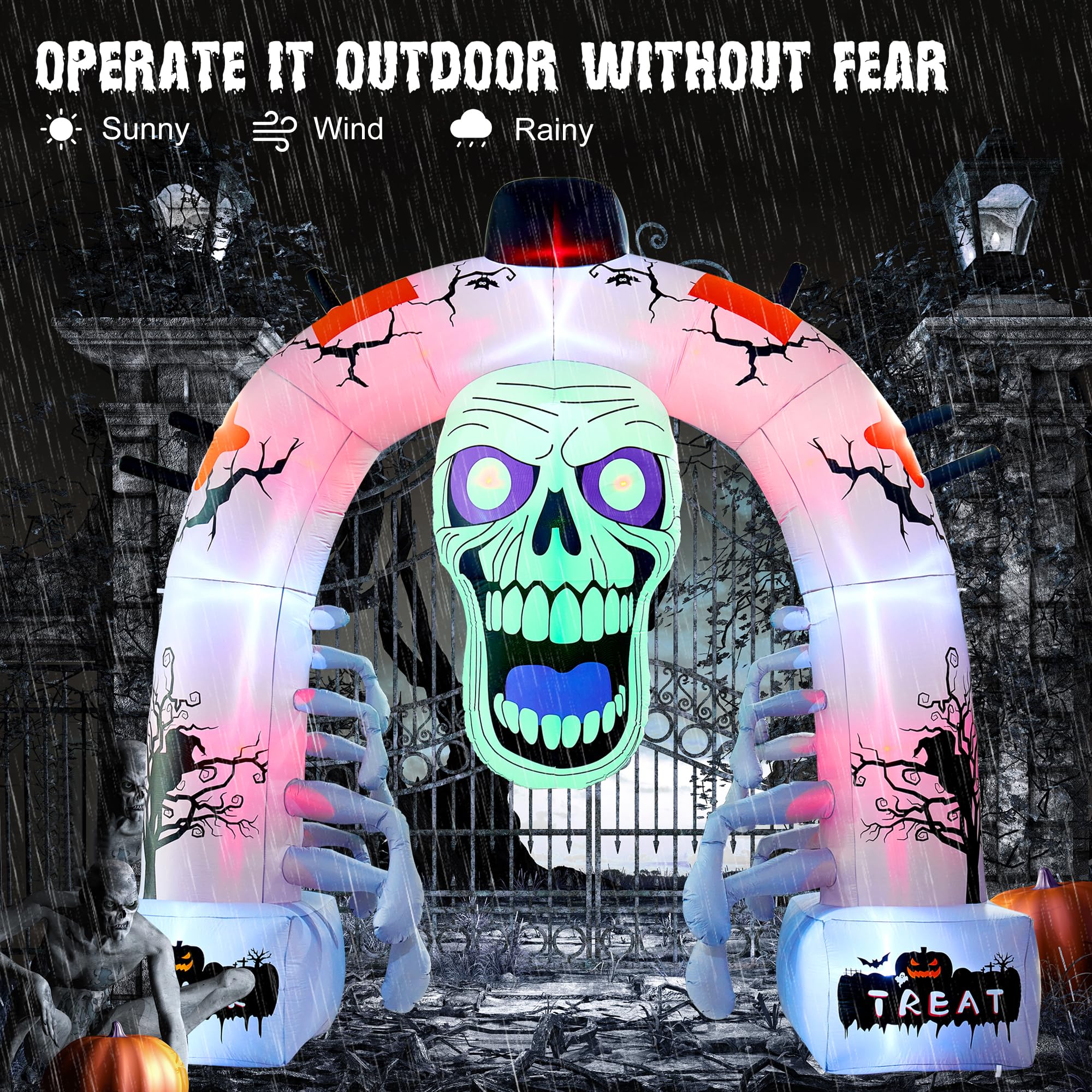 Quntis 12 FT Halloween Inflatables, Scary Skeleton Archway Halloween Inflatable Outdoor Decoration, Build-in LEDs Spooky Blow Up Yard Halloween Arch for Decor Outside Holiday Party Garden Lawn