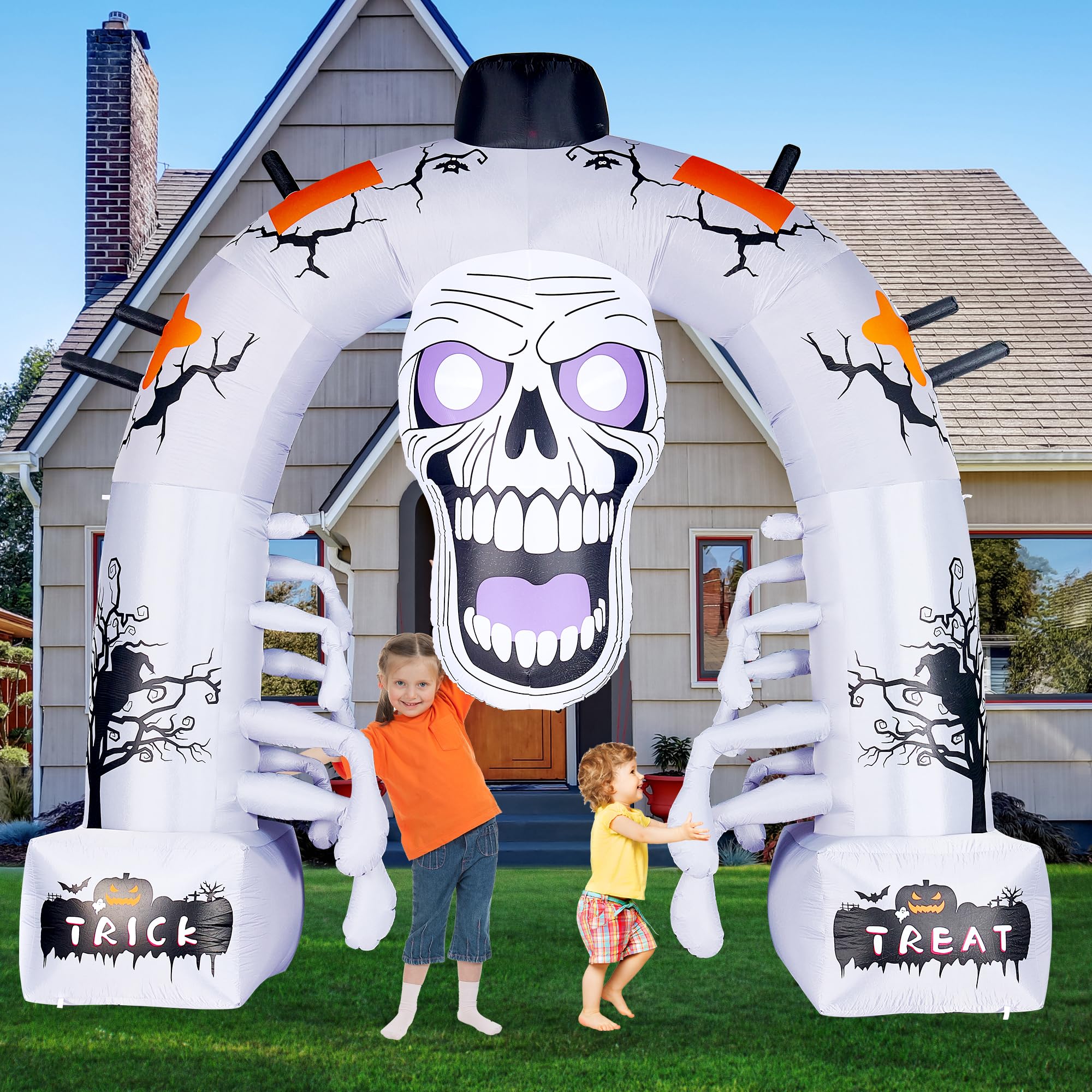 Quntis 12 FT Halloween Inflatables, Scary Skeleton Archway Halloween Inflatable Outdoor Decoration, Build-in LEDs Spooky Blow Up Yard Halloween Arch for Decor Outside Holiday Party Garden Lawn