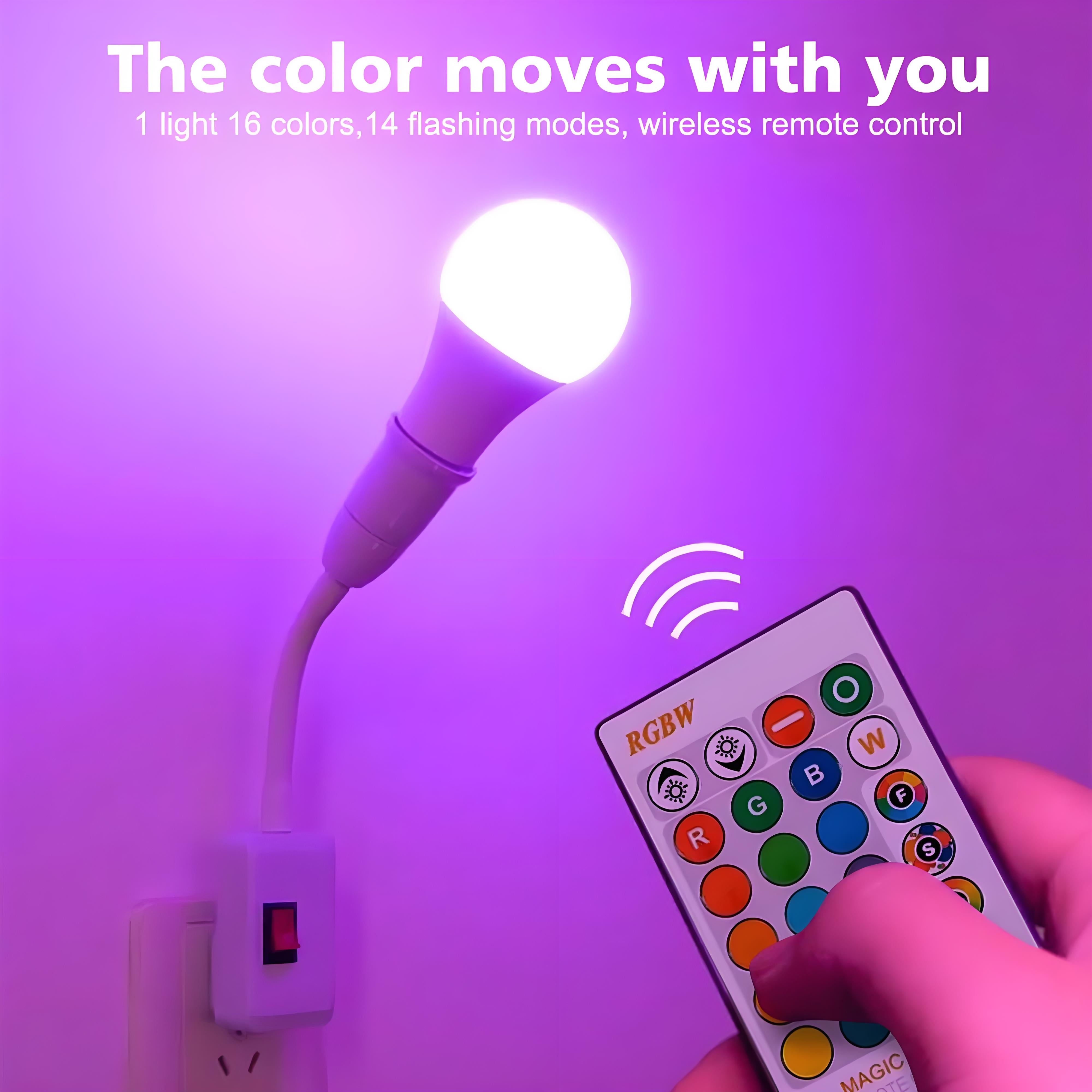 E27 RGB LED Bulb (1Pack)– Color-Changing Smart Light with Remote, Energy-Saving Ambient Globe Lamp (Plastic & Aluminum Housing)