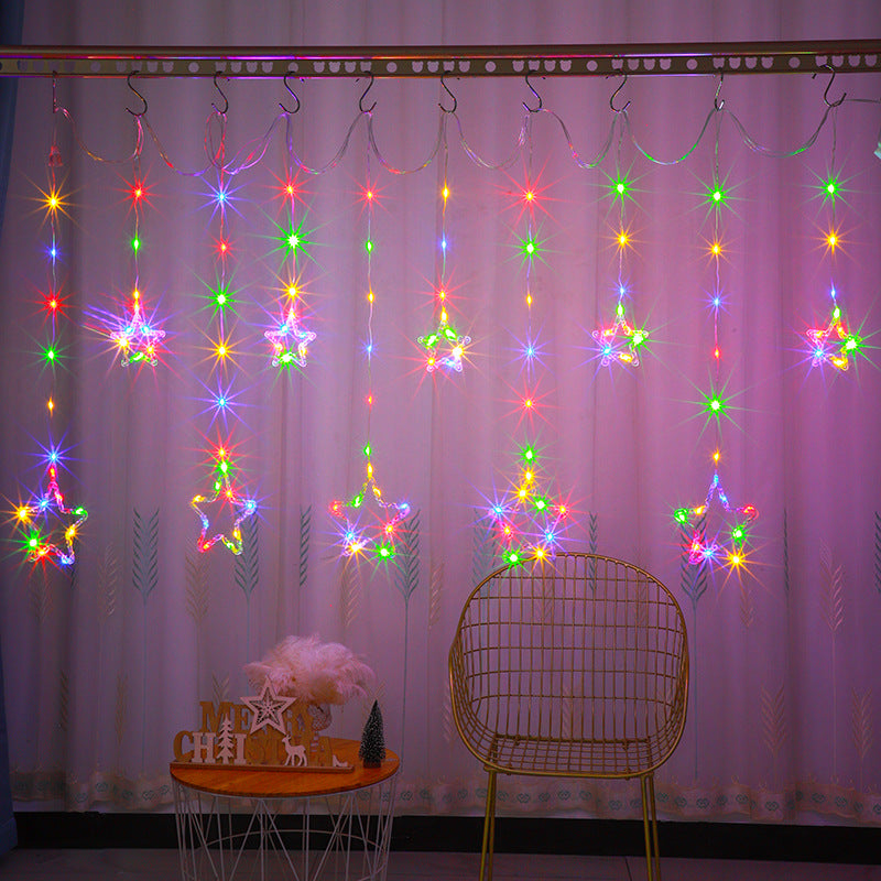 Luzes de Cortina de Natal em LED com Flocos de Neve e Renas – Luzes de Decoração para Quarto e Pátio, Conjunto de Luzes de Cortina 5+5, 3 metros de comprimento