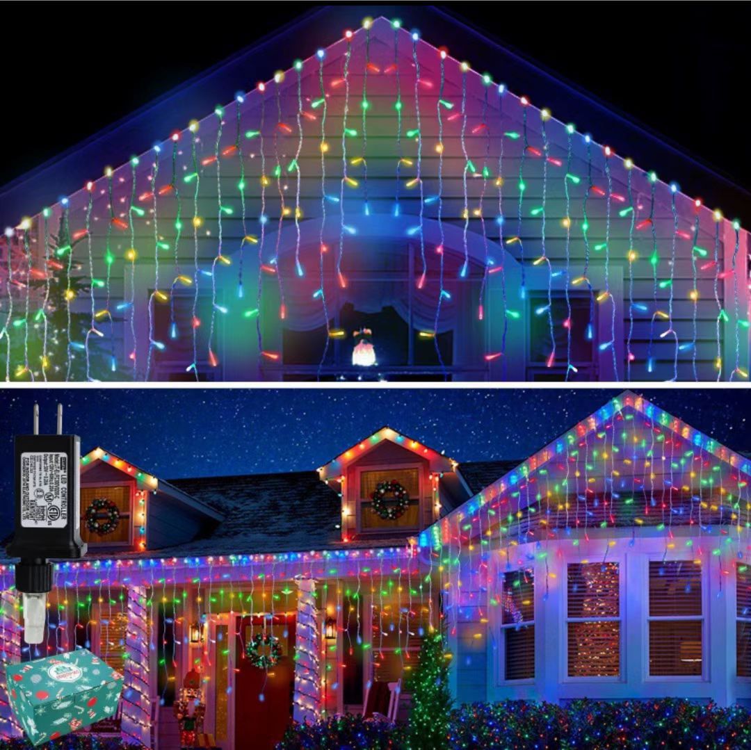 Quntis 10m (33ft) 4-LED Solar Curtain Lights – IP65 Waterproof Outdoor Icicle Lights for Christmas & Holiday Decor