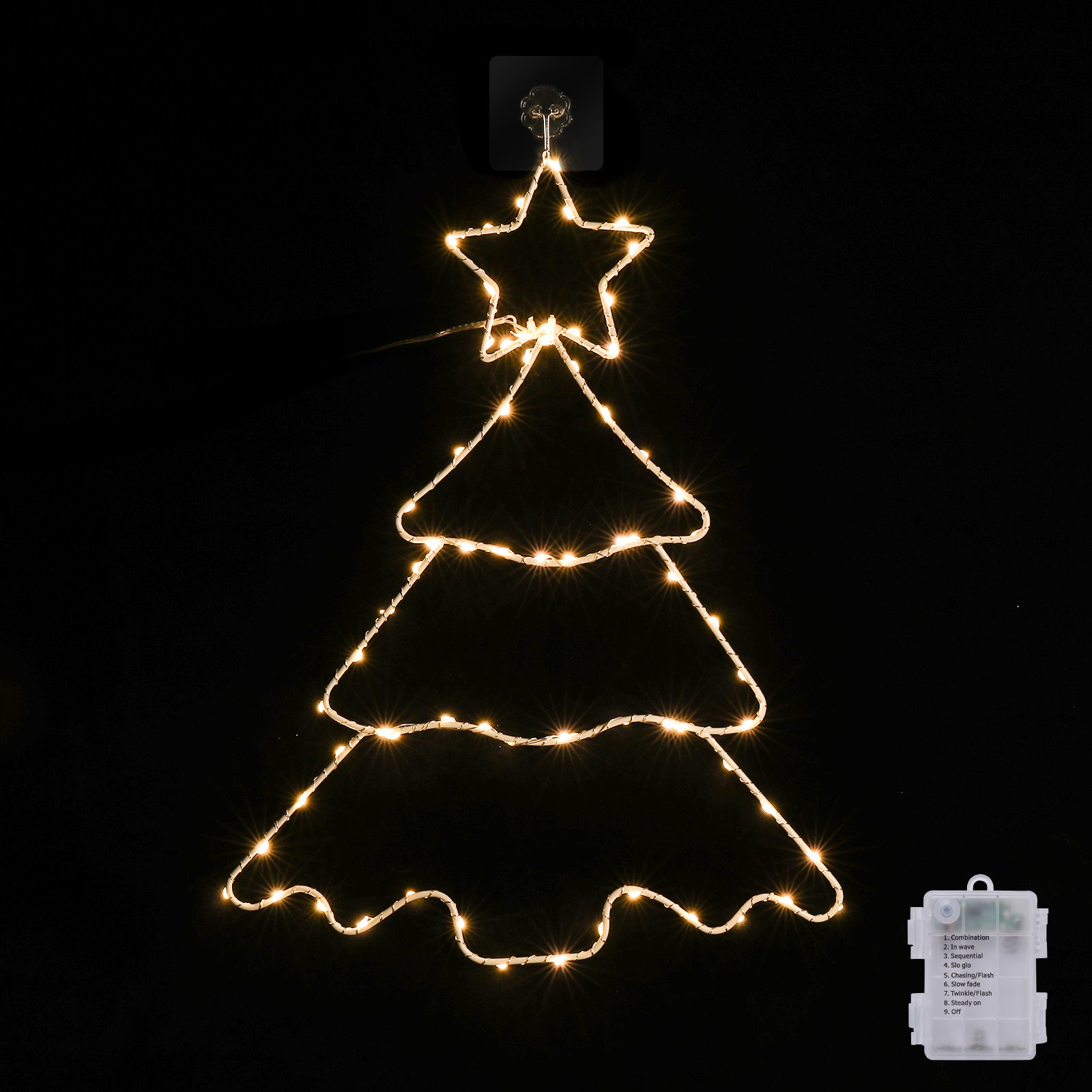 Quntis 3 Pcs Christmas Tree Window Lights – Warm White Hanging LED Fairy Lights, Tree-Shaped Window Decor with 8 Modes, Battery Powered, IP44 Waterproof for Indoor Outdoor Holiday & Home Decoration