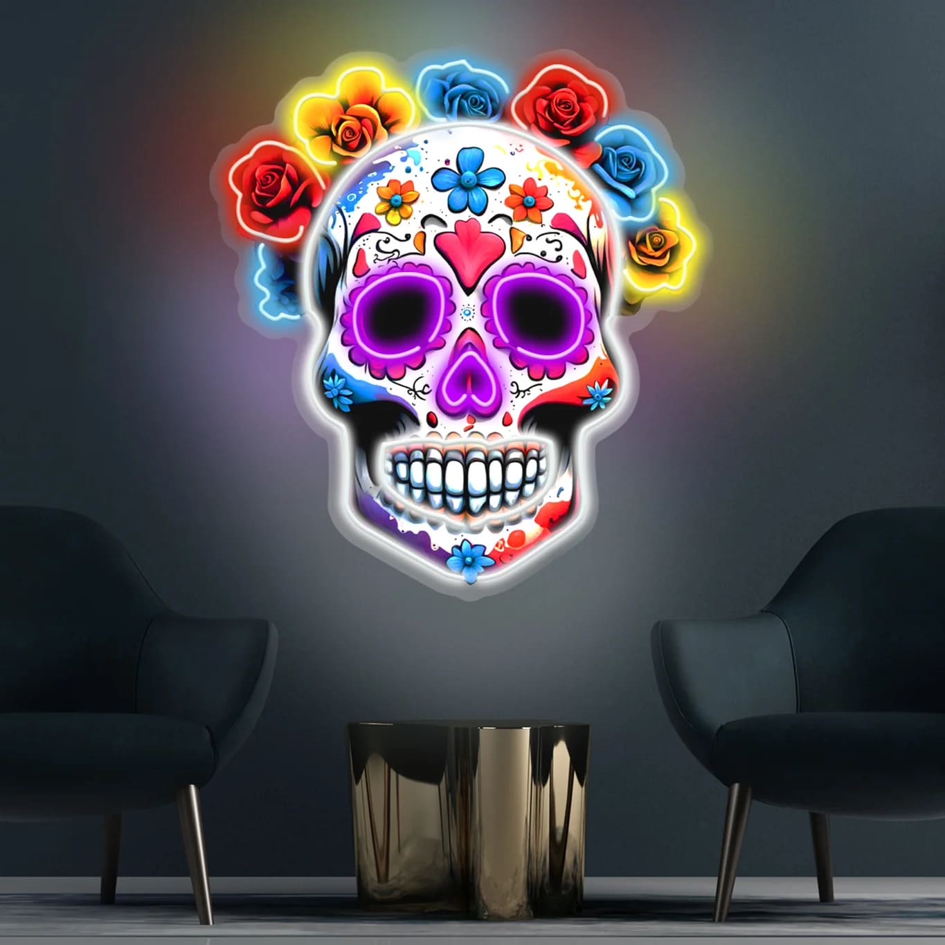 Day of the Dead & Halloween Decor – Intricate Floral Details, Bold LED Colors, and Durable Design for Home, Bars, and Spooky Celebrations